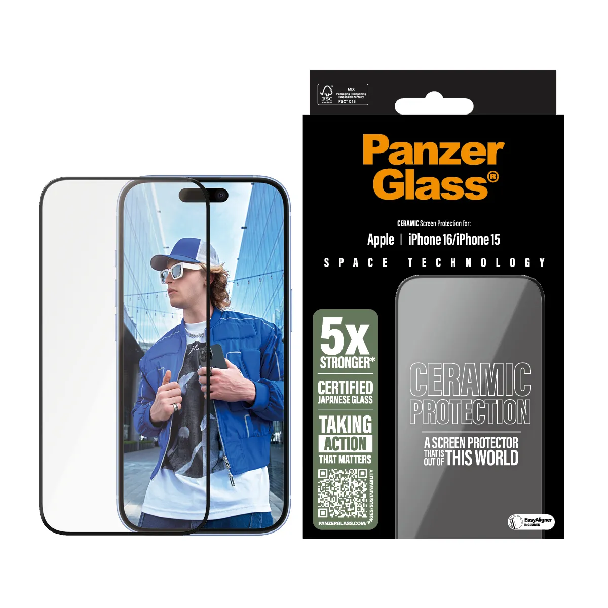 PANZERGLASS Ultra-Wide Fit iPhone 16 kijelzővédő fólia applikátorral - kerámiaüveg