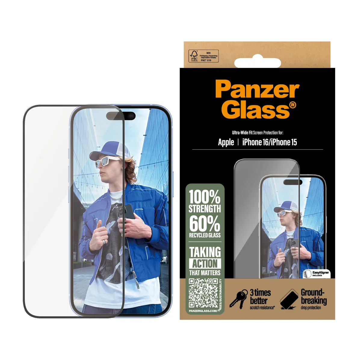 PANZERGLASS Ultra-Wide Fit iPhone 16 kijelzővédő üvegfólia applikátorral