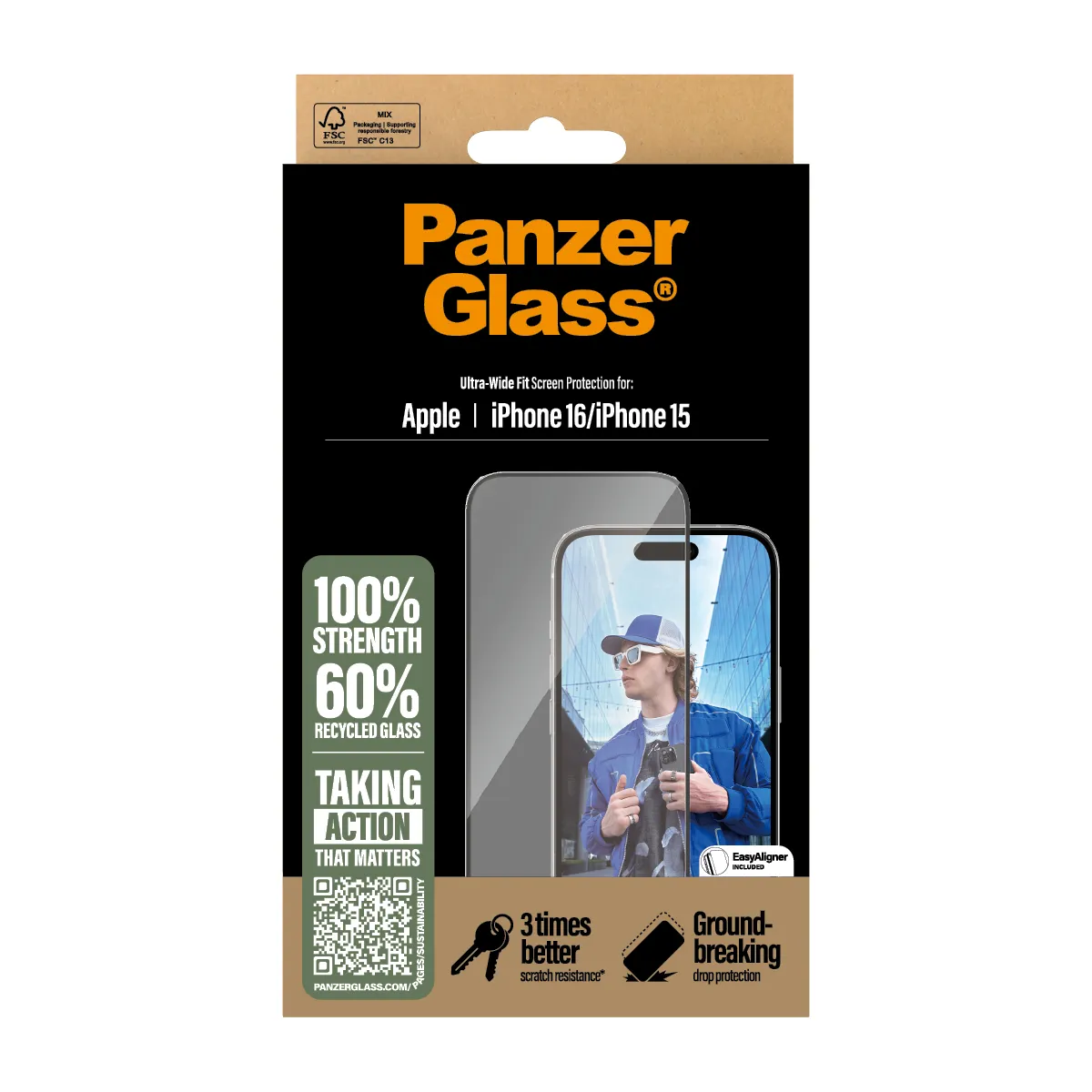 PANZERGLASS Ultra-Wide Fit iPhone 16 kijelzővédő üvegfólia applikátorral