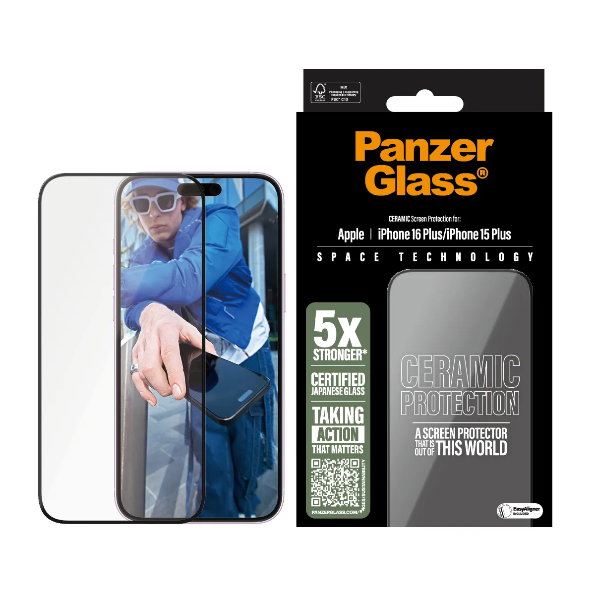 PANZERGLASS Ultra-Wide Fit iPhone 16 Plus kijelzővédő fólia applikátorral - kerámiaüveg