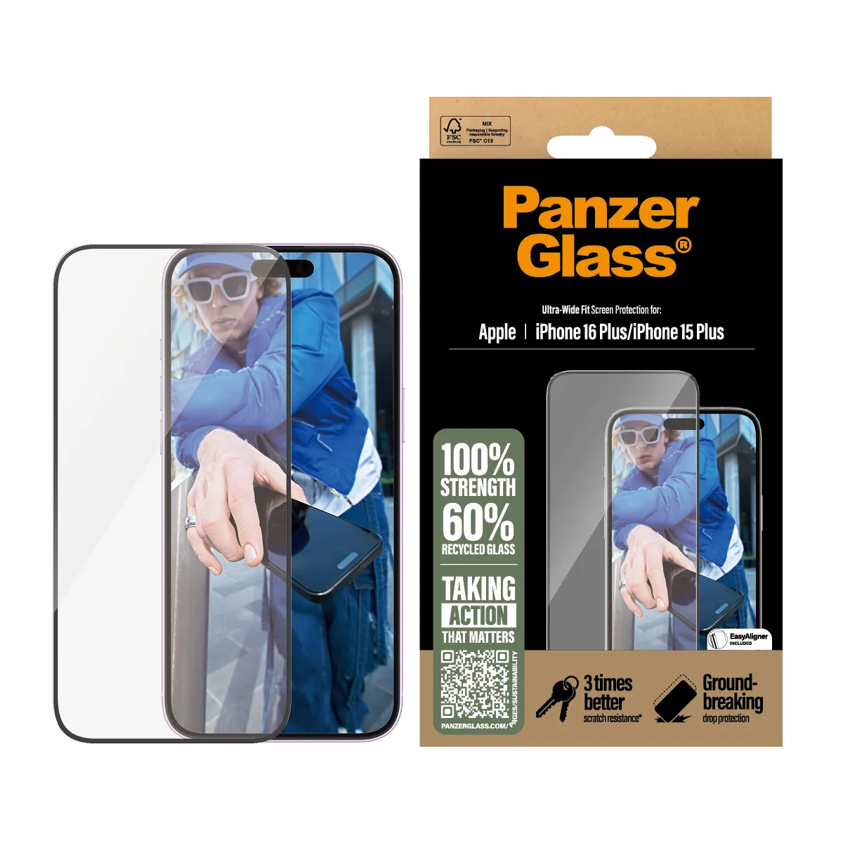 PANZERGLASS Ultra-Wide Fit iPhone 16 Plus kijelzővédő üvegfólia applikátorral