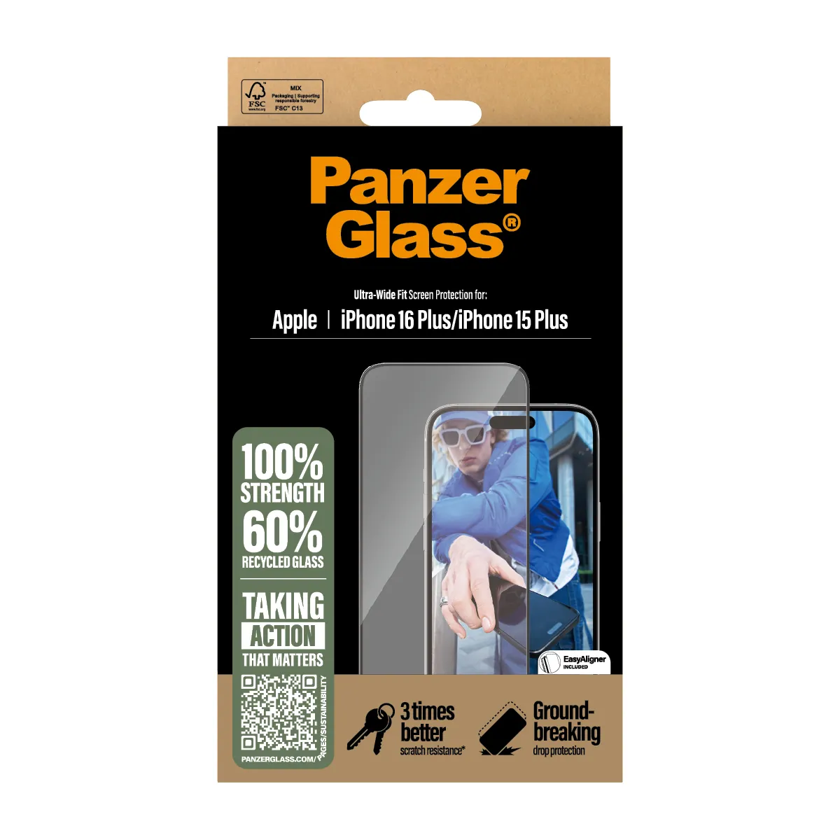 PANZERGLASS Ultra-Wide Fit iPhone 16 Plus kijelzővédő üvegfólia applikátorral