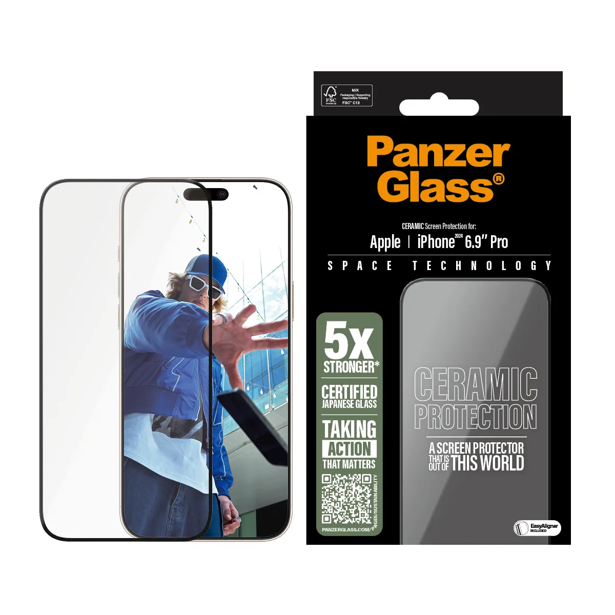 PANZERGLASS Ultra-Wide Fit iPhone 16 Pro Max kijelzővédő fólia applikátorral - kerámiaüveg