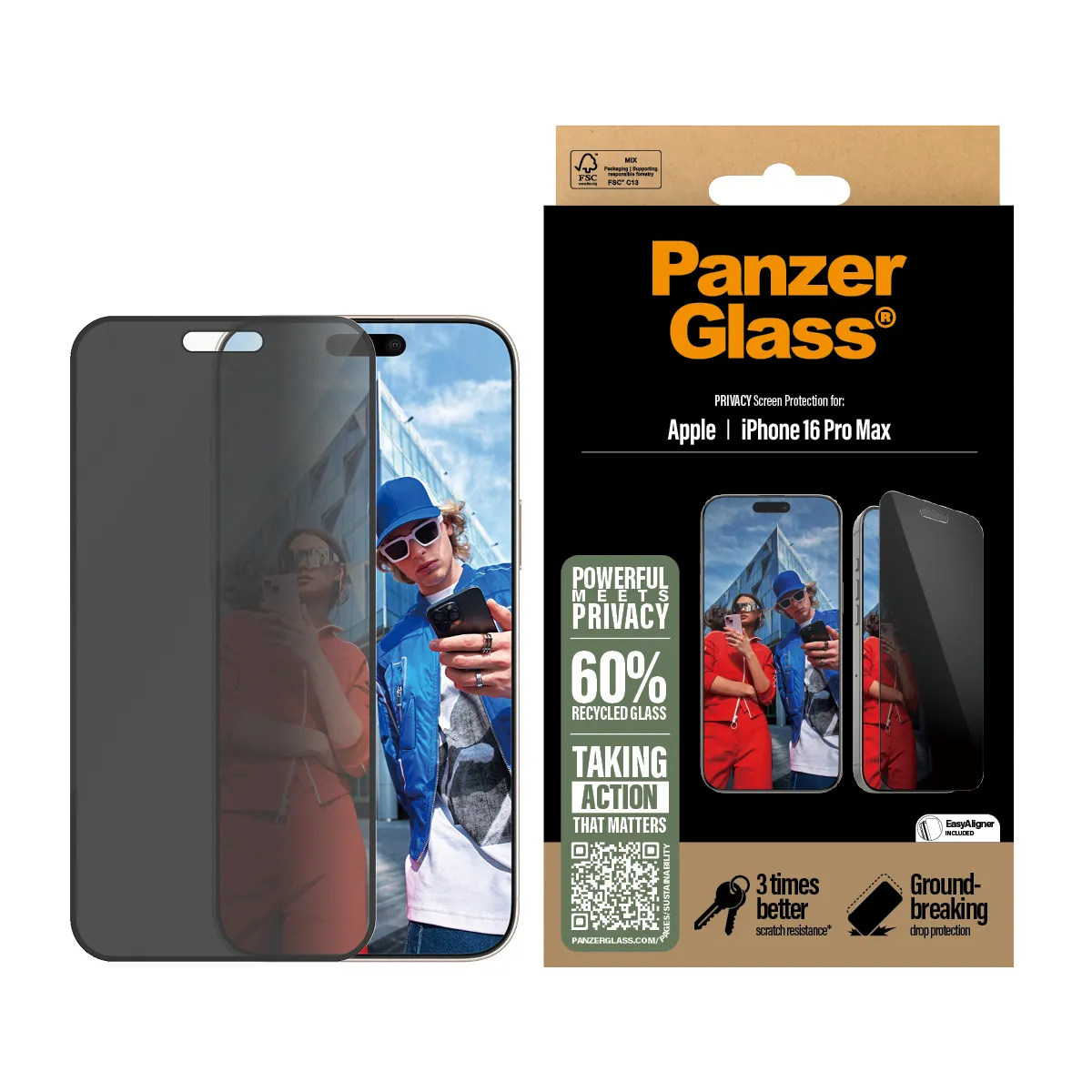 PANZERGLASS Ultra-Wide Fit iPhone 16 Pro Max kijelzővédő üvegfólia applikátorral - betekintésgátló