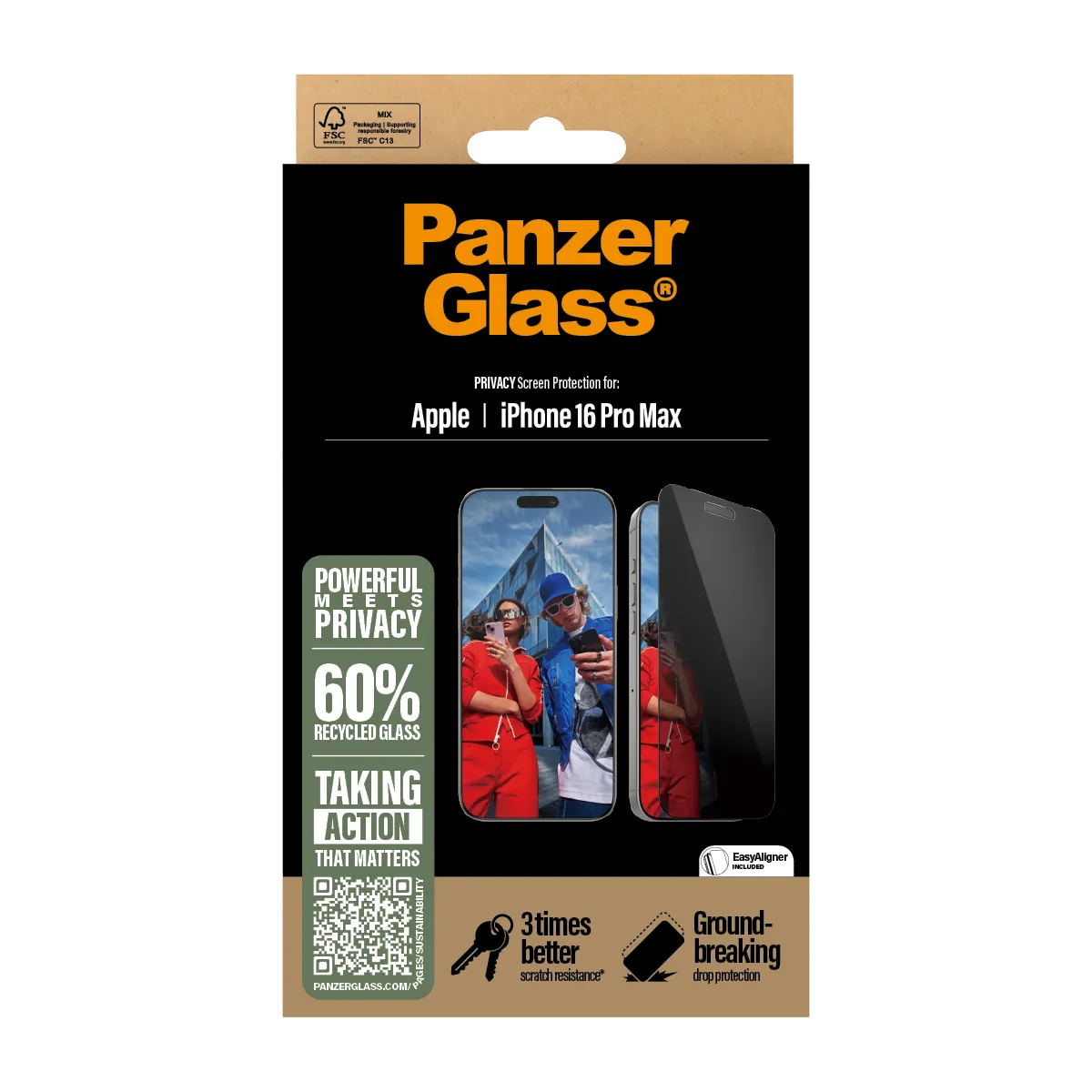 PANZERGLASS Ultra-Wide Fit iPhone 16 Pro Max kijelzővédő üvegfólia applikátorral - betekintésgátló