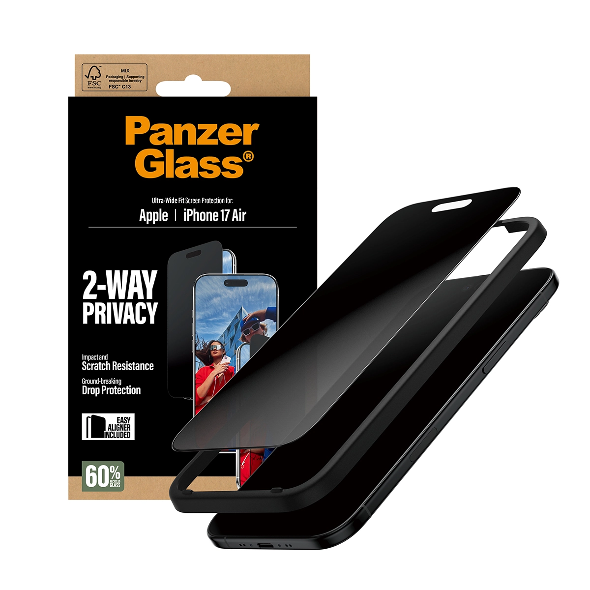 PANZERGLASS Ultra-Wide Fit iPhone Air kijelzővédő üvegfólia - betekintésgátló