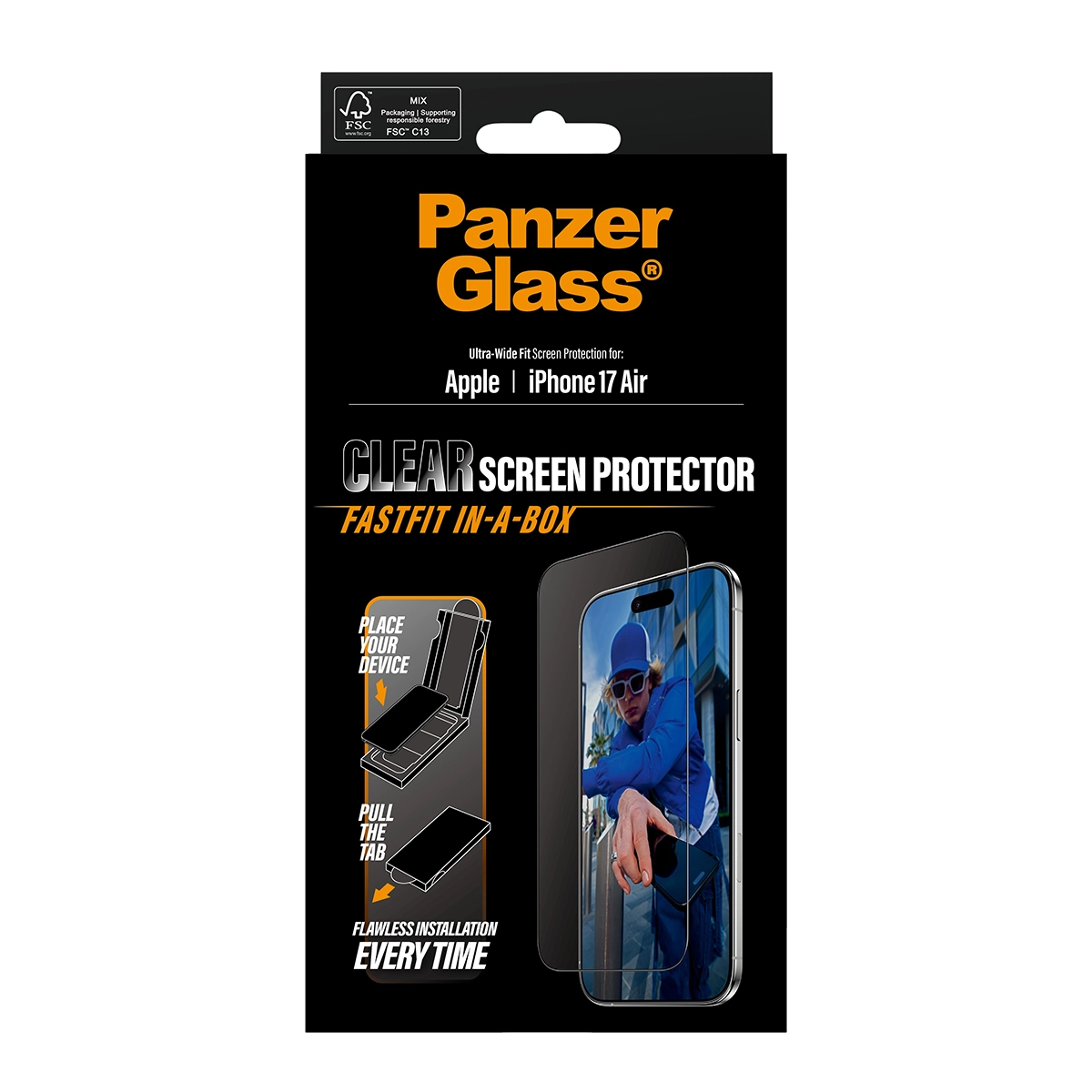 PANZERGLASS Ultra-Wide Fit iPhone Air kijelzővédő üvegfólia Fastfit applikátorral