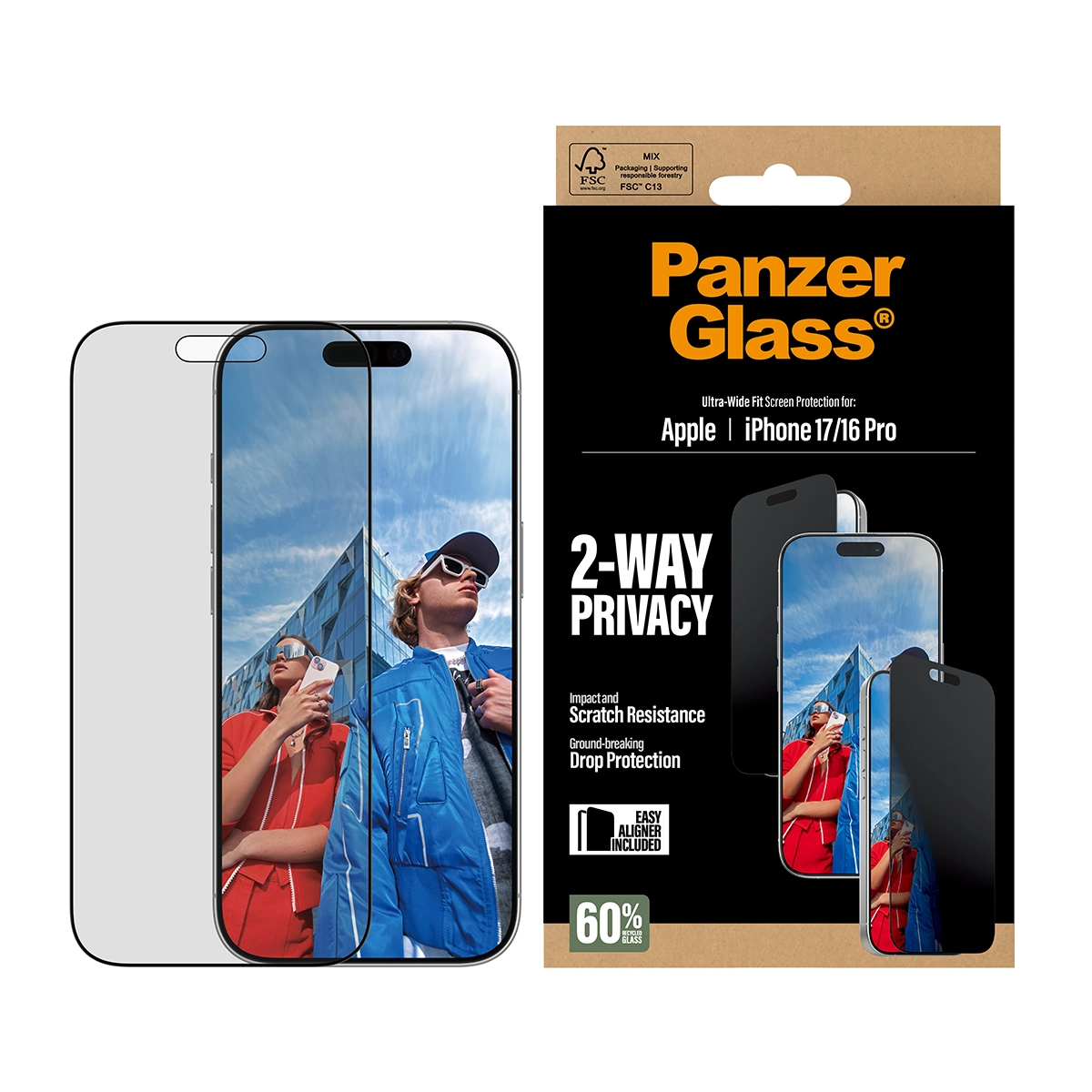 PANZERGLASS Ultra-Wide Fit iPhone 17 / iPhone 16 Pro kijelzővédő üvegfólia - betekintésgátló
