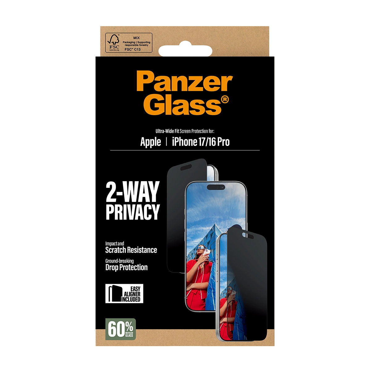 PANZERGLASS Ultra-Wide Fit iPhone 17 / iPhone 16 Pro kijelzővédő üvegfólia - betekintésgátló