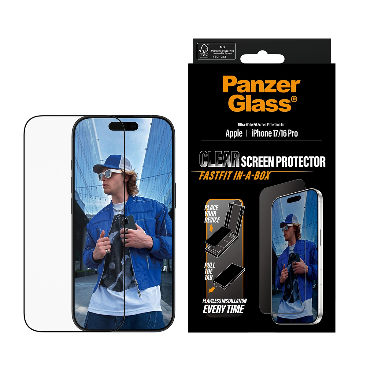 PANZERGLASS Ultra-Wide Fit iPhone 17 / iPhone 16 Pro kijelzővédő üvegfólia Fastfit applikátorral