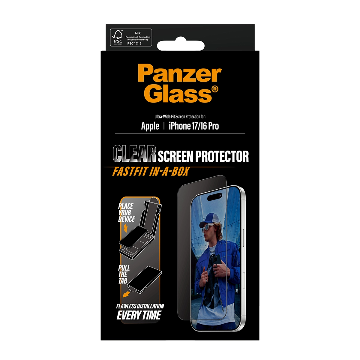 PANZERGLASS Ultra-Wide Fit iPhone 17 / iPhone 16 Pro kijelzővédő üvegfólia Fastfit applikátorral