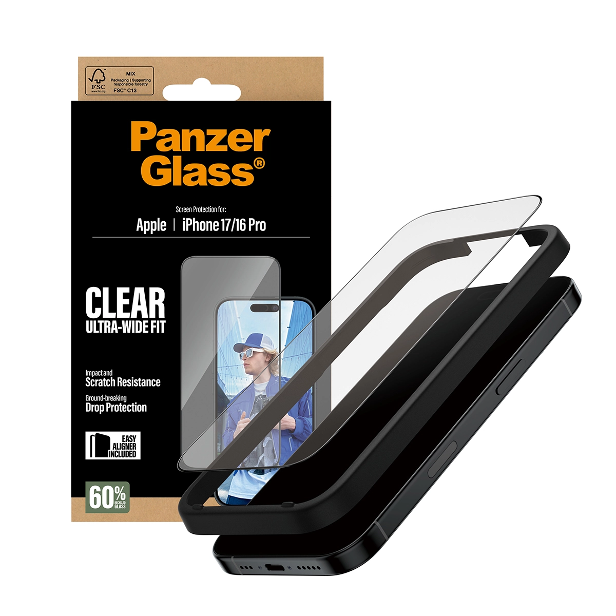 PANZERGLASS Ultra-Wide Fit iPhone 17 / iPhone 16 Pro kijelzővédő üvegfólia