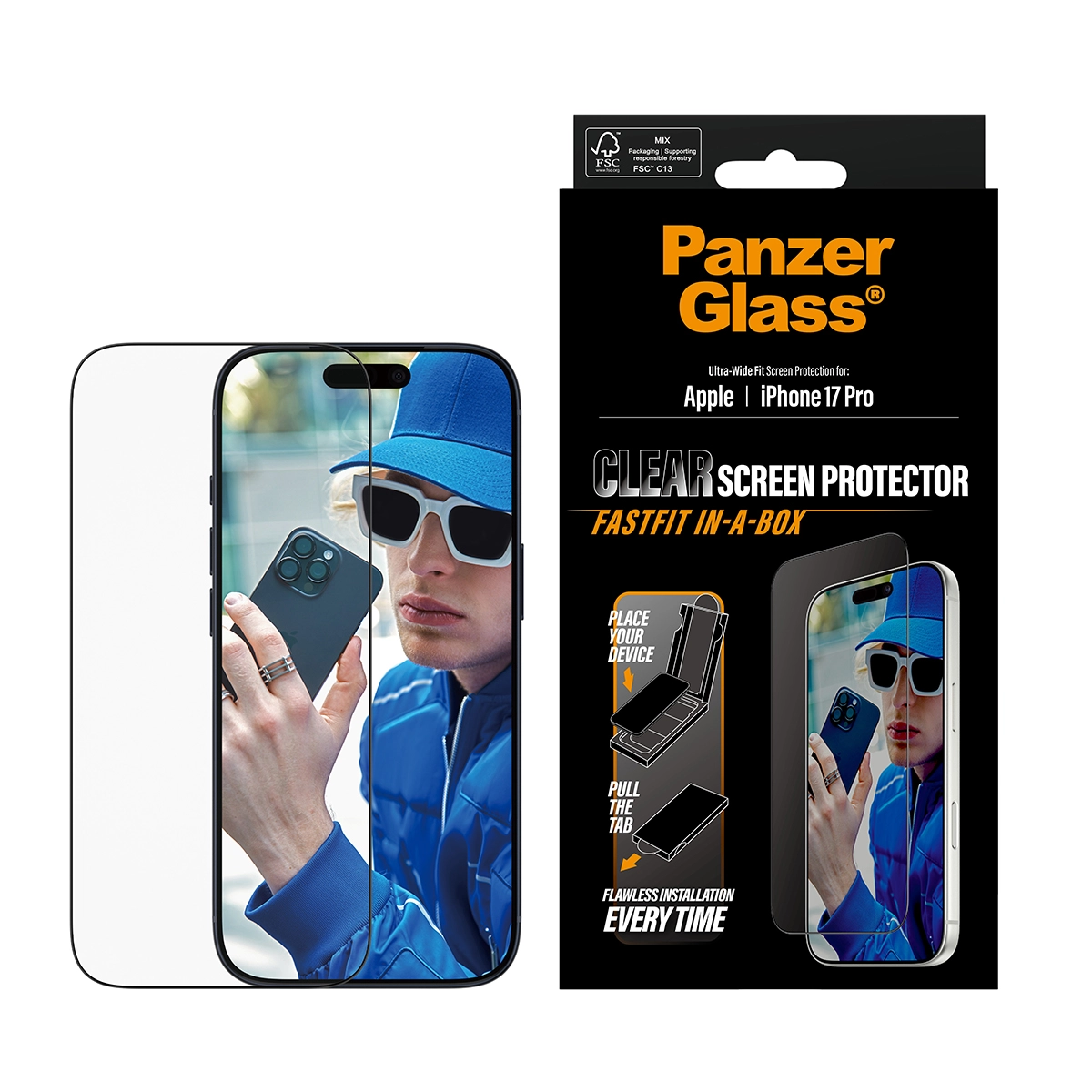 PANZERGLASS Ultra-Wide Fit iPhone 17 Pro kijelzővédő üvegfólia Fastfit applikátorral