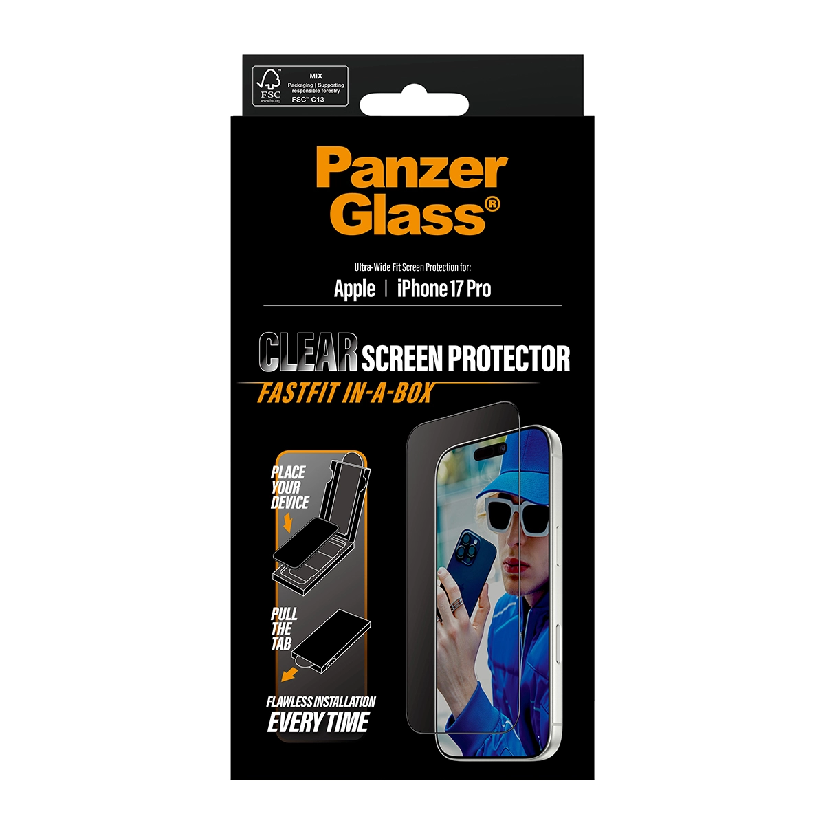 PANZERGLASS Ultra-Wide Fit iPhone 17 Pro kijelzővédő üvegfólia Fastfit applikátorral