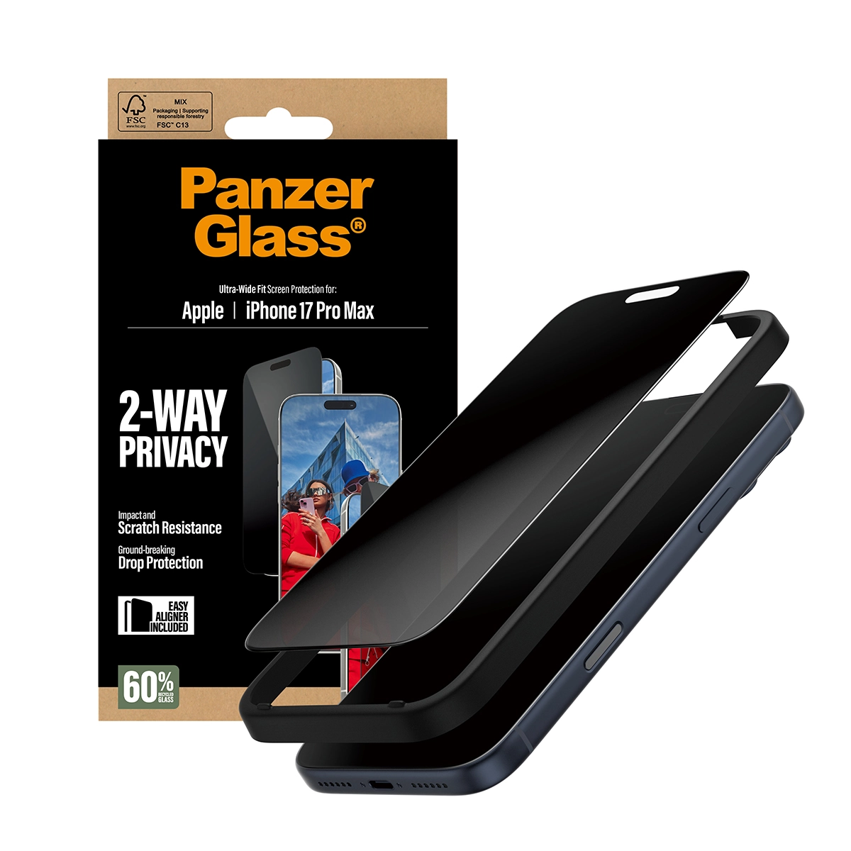 PANZERGLASS Ultra-Wide Fit iPhone 17 Pro Max kijelzővédő üvegfólia - betekintésgátló