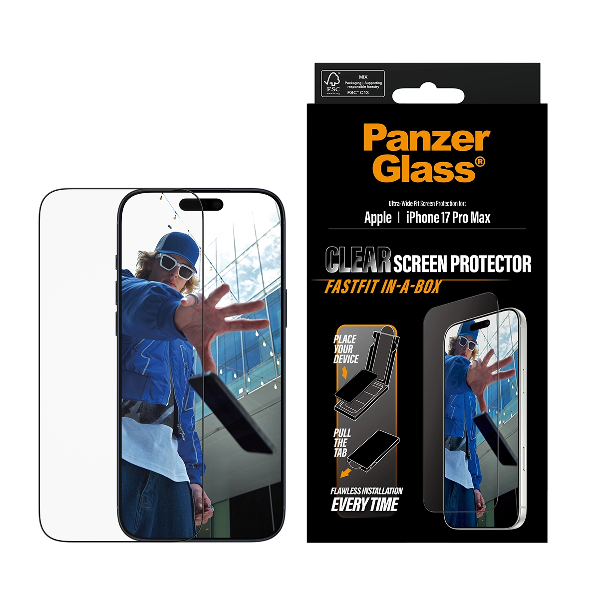 PANZERGLASS Ultra-Wide Fit iPhone 17 Pro Max kijelzővédő üvegfólia Fastfit applikátorral