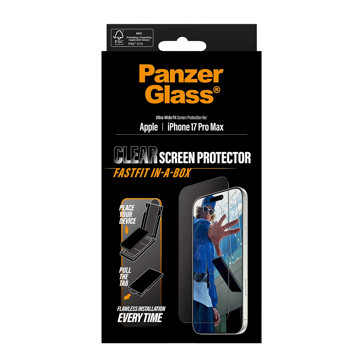 PANZERGLASS Ultra-Wide Fit iPhone 17 Pro Max kijelzővédő üvegfólia Fastfit applikátorral