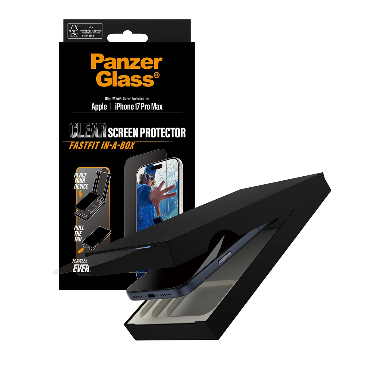 PANZERGLASS Ultra-Wide Fit iPhone 17 Pro Max kijelzővédő üvegfólia Fastfit applikátorral
