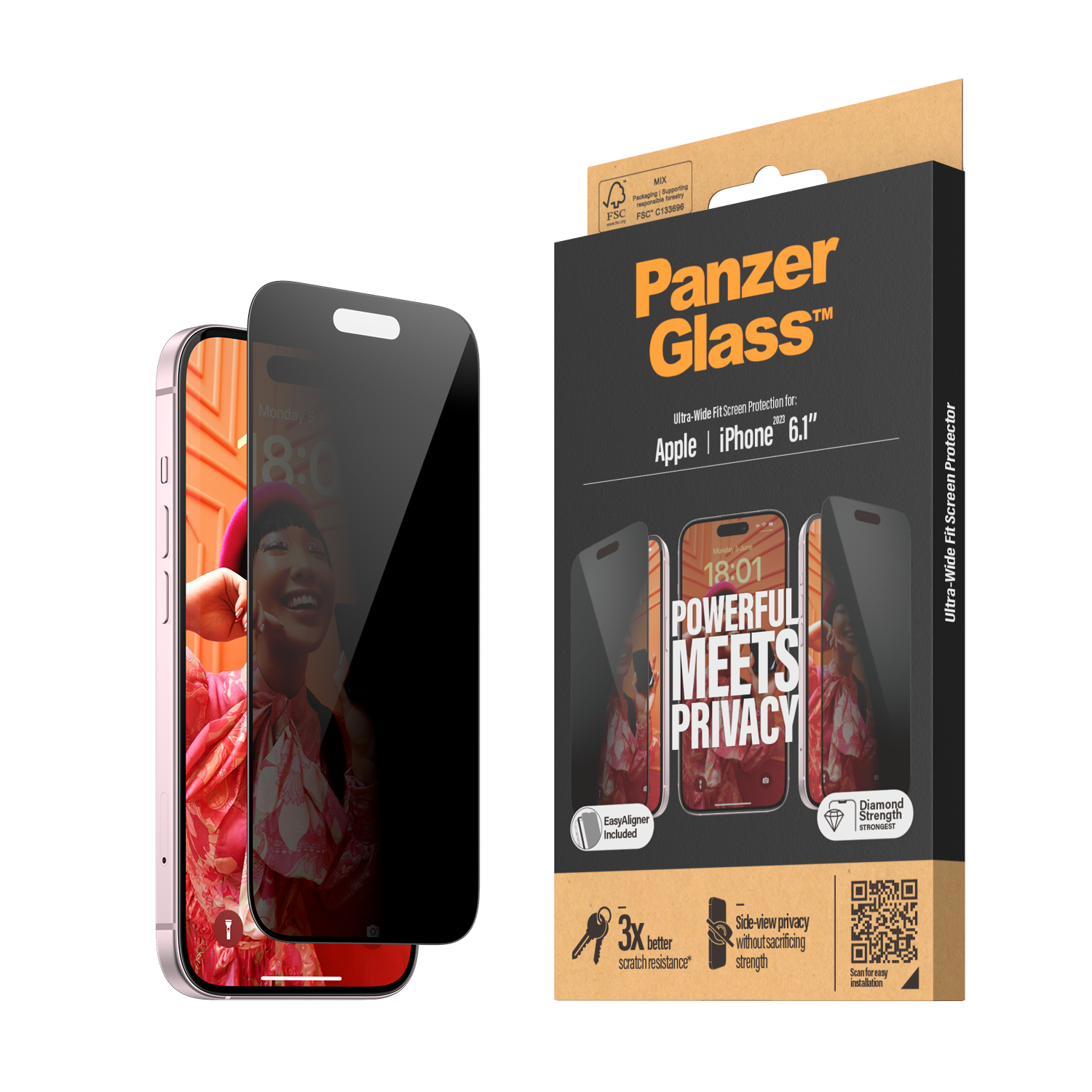 PANZER GLASS Ultra-Wide Fit iPhone 15 képernyővédő üvegfólia - Betekintés gátló