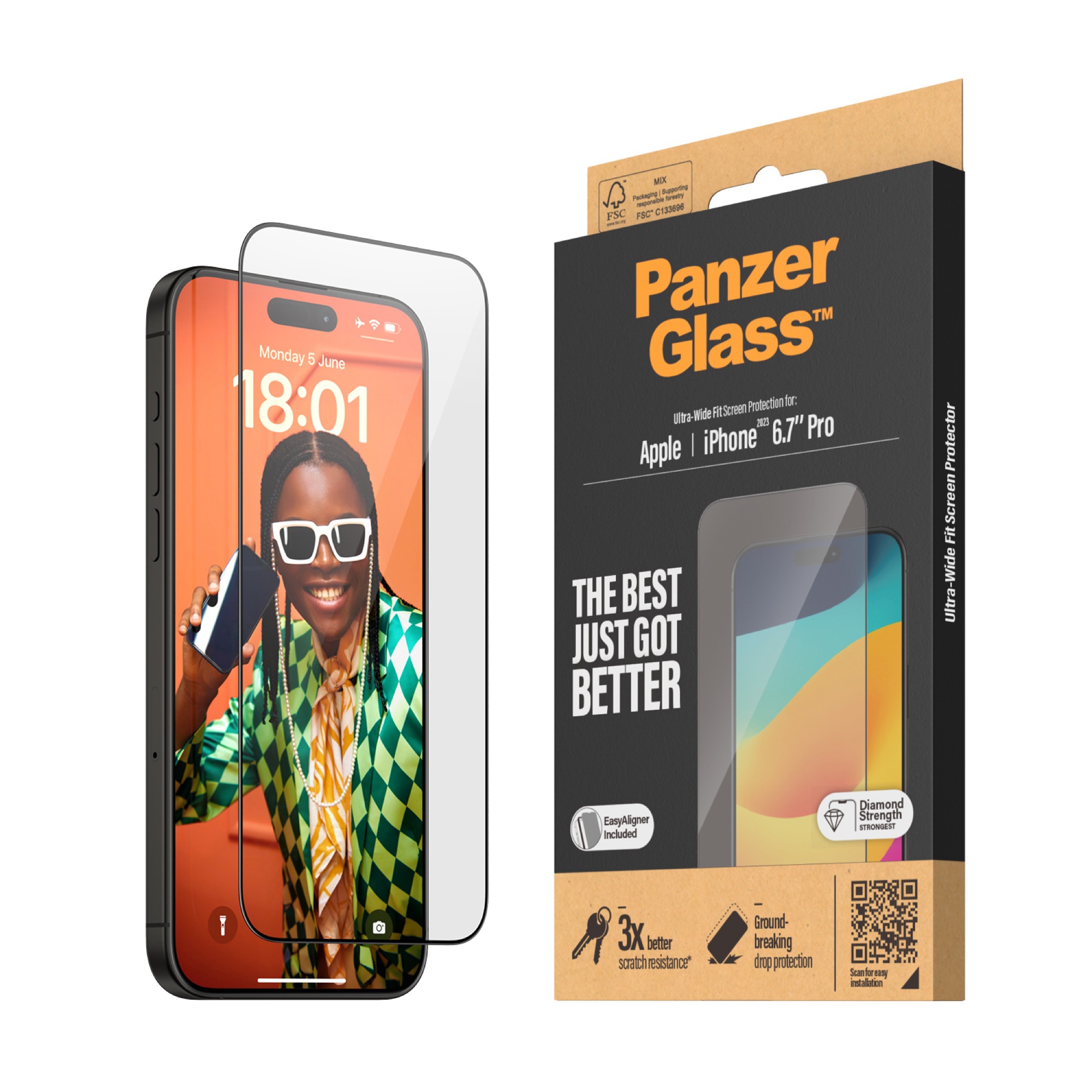 PANZER GLASS Ultra-Wide Fit iPhone 15 Pro Max képernyővédő üvegfólia applikátorral