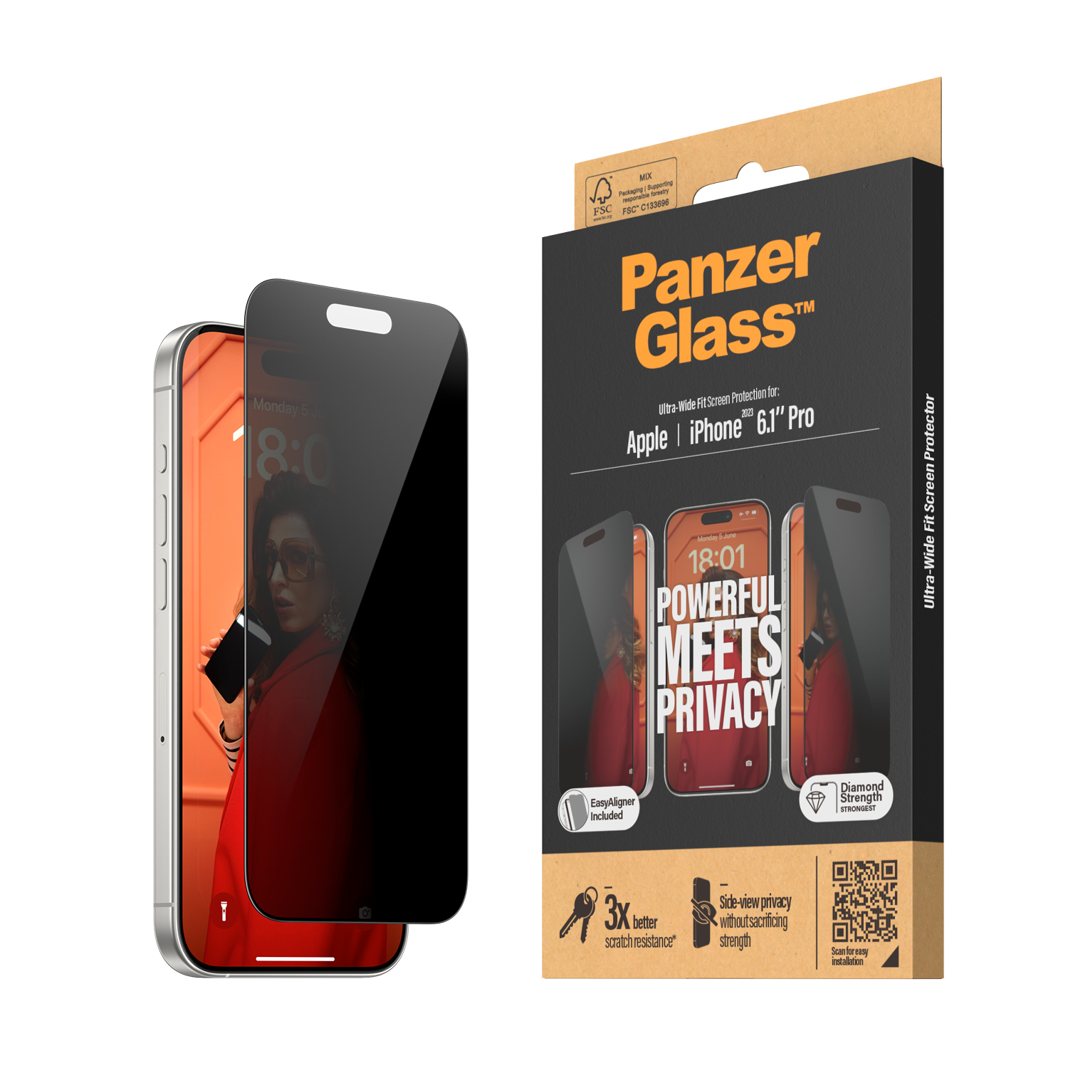 PANZER GLASS Ultra-Wide Fit iPhone 15 Pro képernyővédő üvegfólia - Betekintés gátló