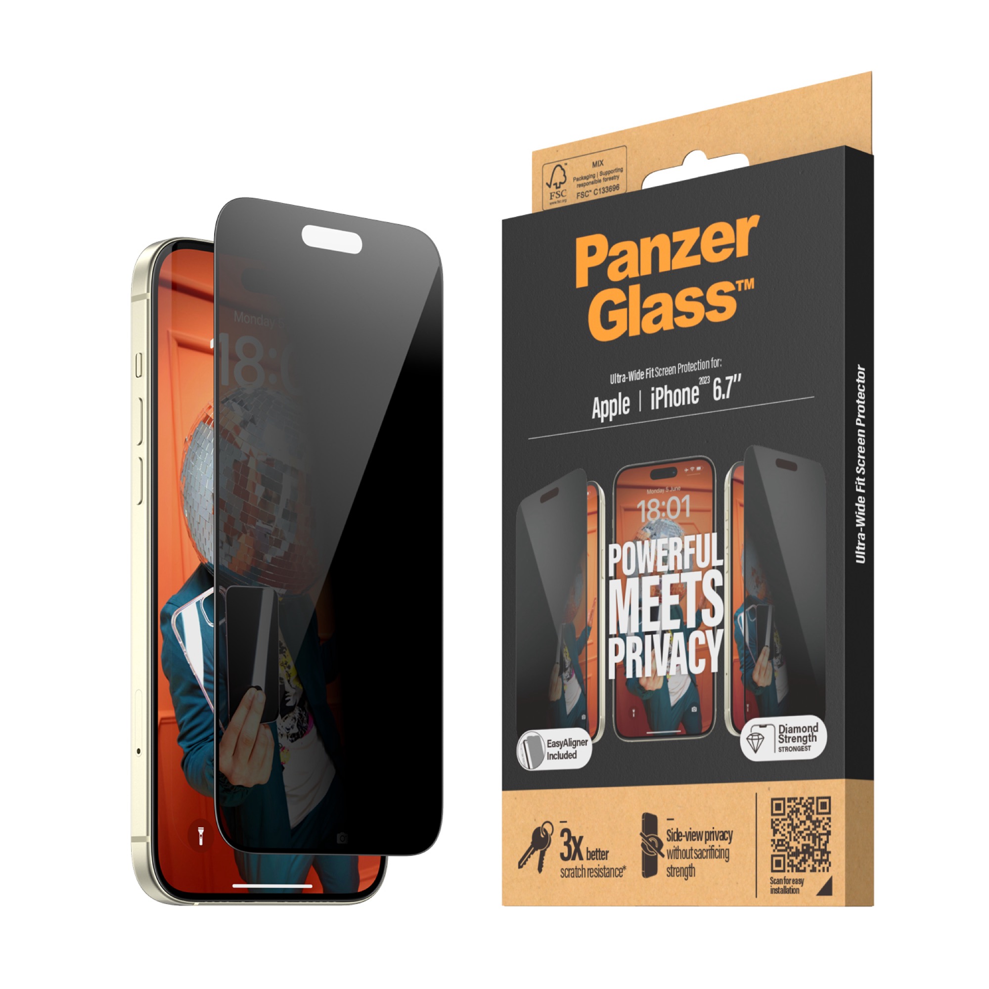 PANZER GLASS Ultra-Wide Fit iPhone 15 Plus képernyővédő üvegfólia - Betekintés gátló