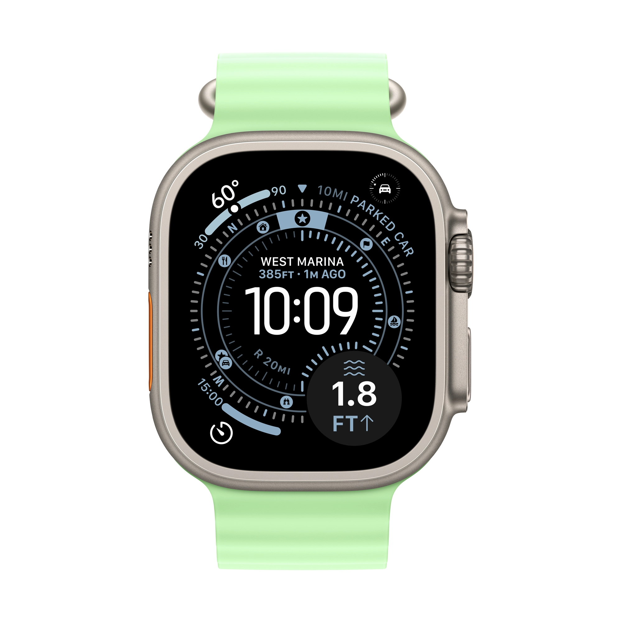 49 mm-es élénk neonzöld Óceán szíj – natúr titán