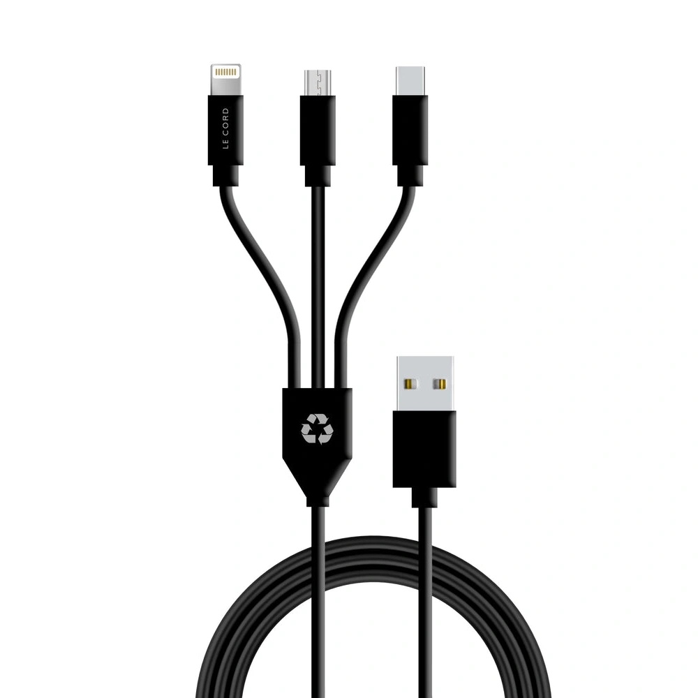 LECORD USB-A 3-in-1 töltőkábel - fekete