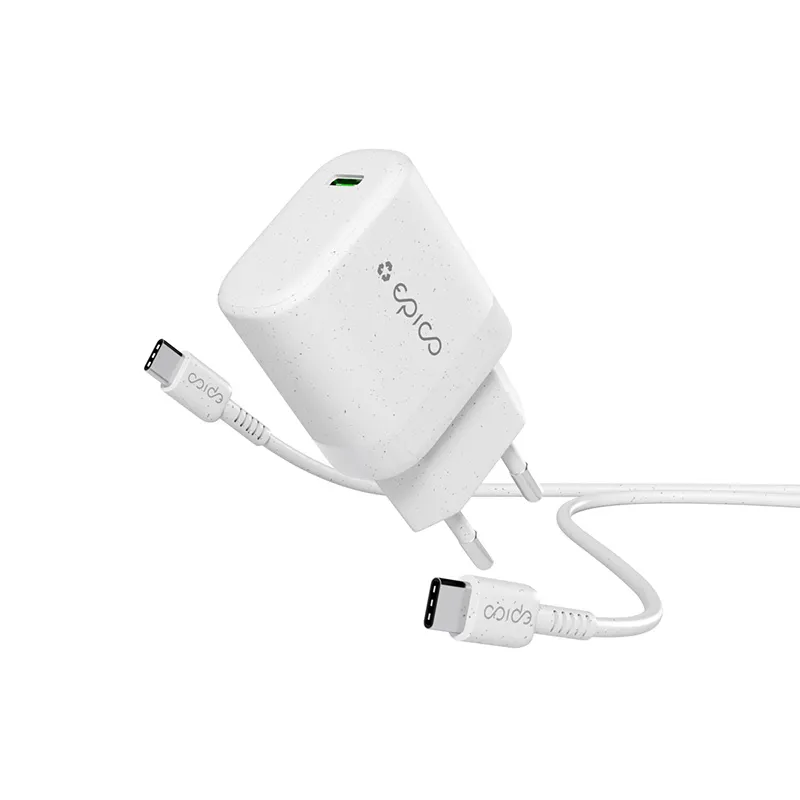 EPICO 30W GaN töltő szett 1.2 méteres USB-C - USB-C kábellel - fehér