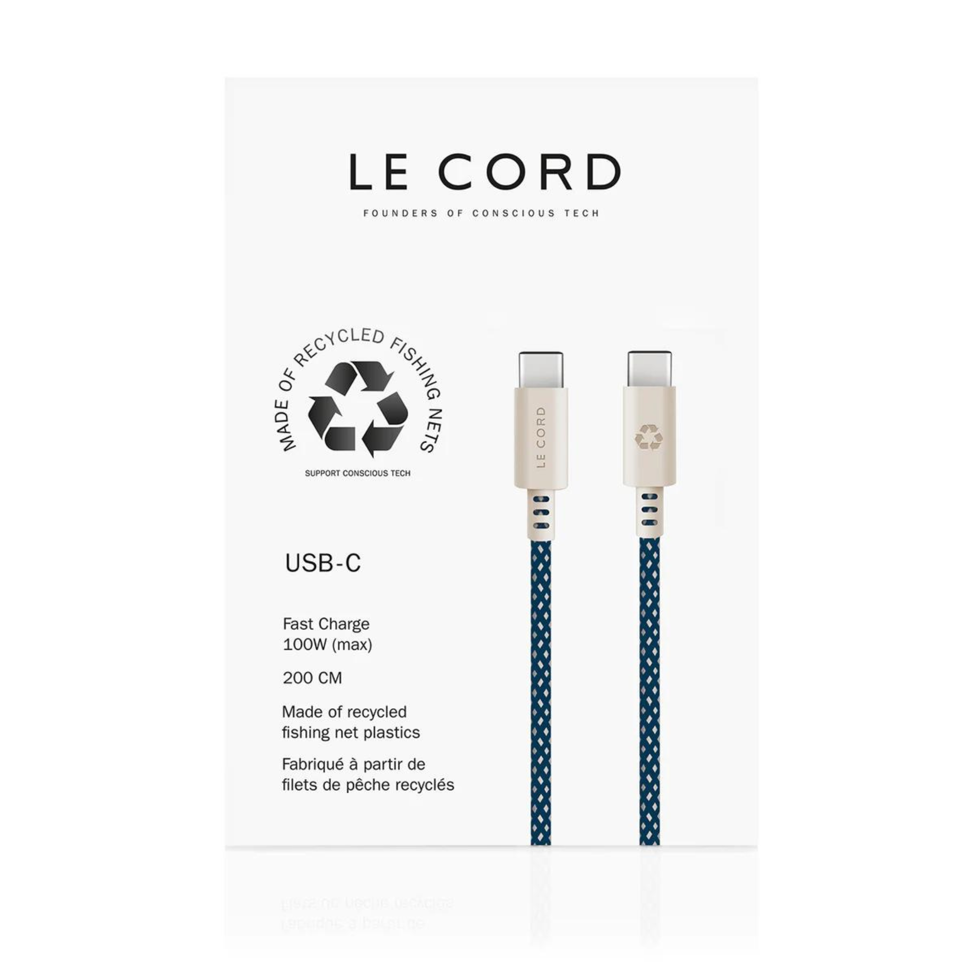 LeCord Ghost NET USB-C kábel 2m - tengerkék