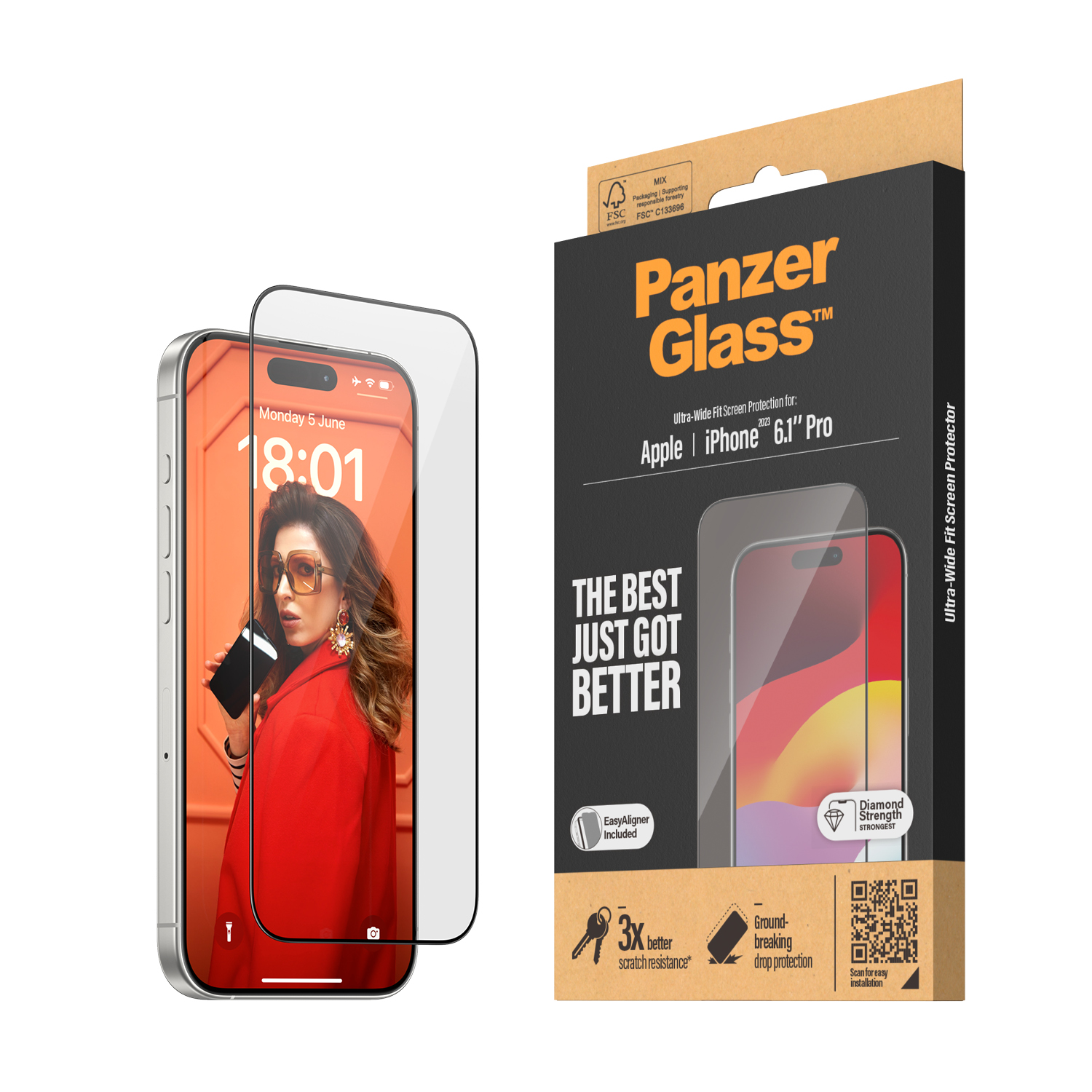 PANZER GLASS Ultra-Wide Fit iPhone 15 Pro kijelzővédő üvegfólia applikátorral