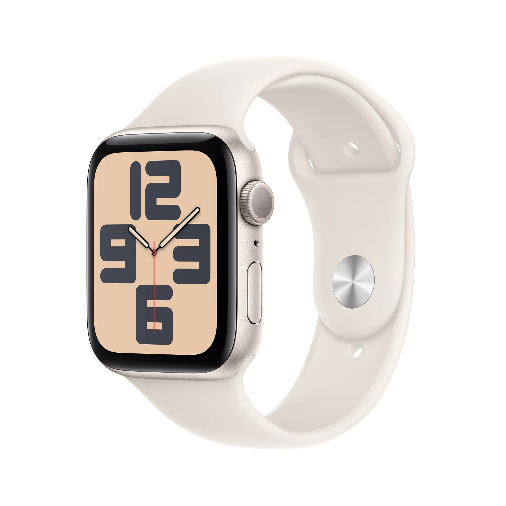 Apple Watch SE GPS, 44 mm-es csillagfény alumíniumtok, csillagfény sportszíj – S/M