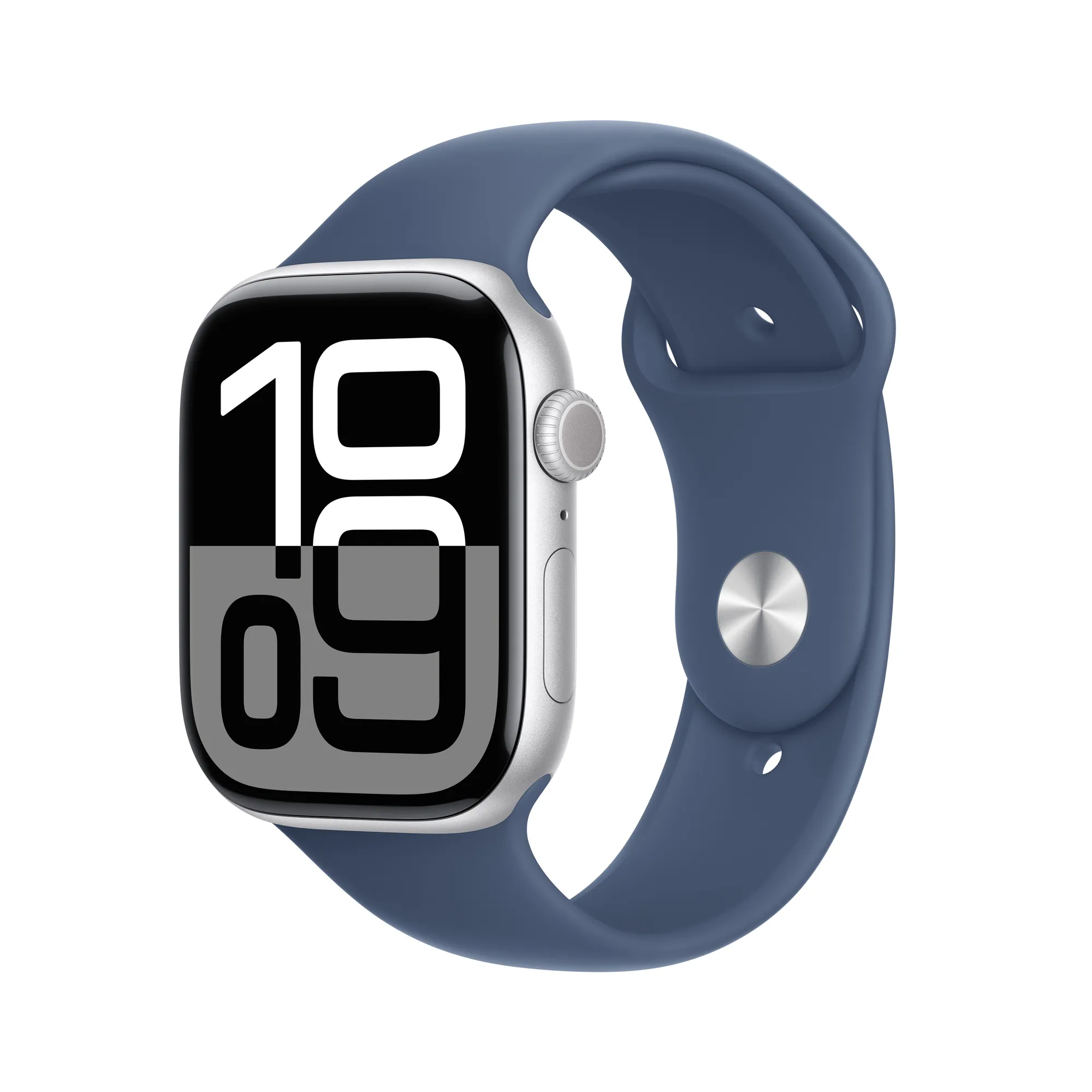 Apple Watch Series 10 GPS, 42 mm-es ezüstszínű alumíniumtok, denim sportszíj - S/M