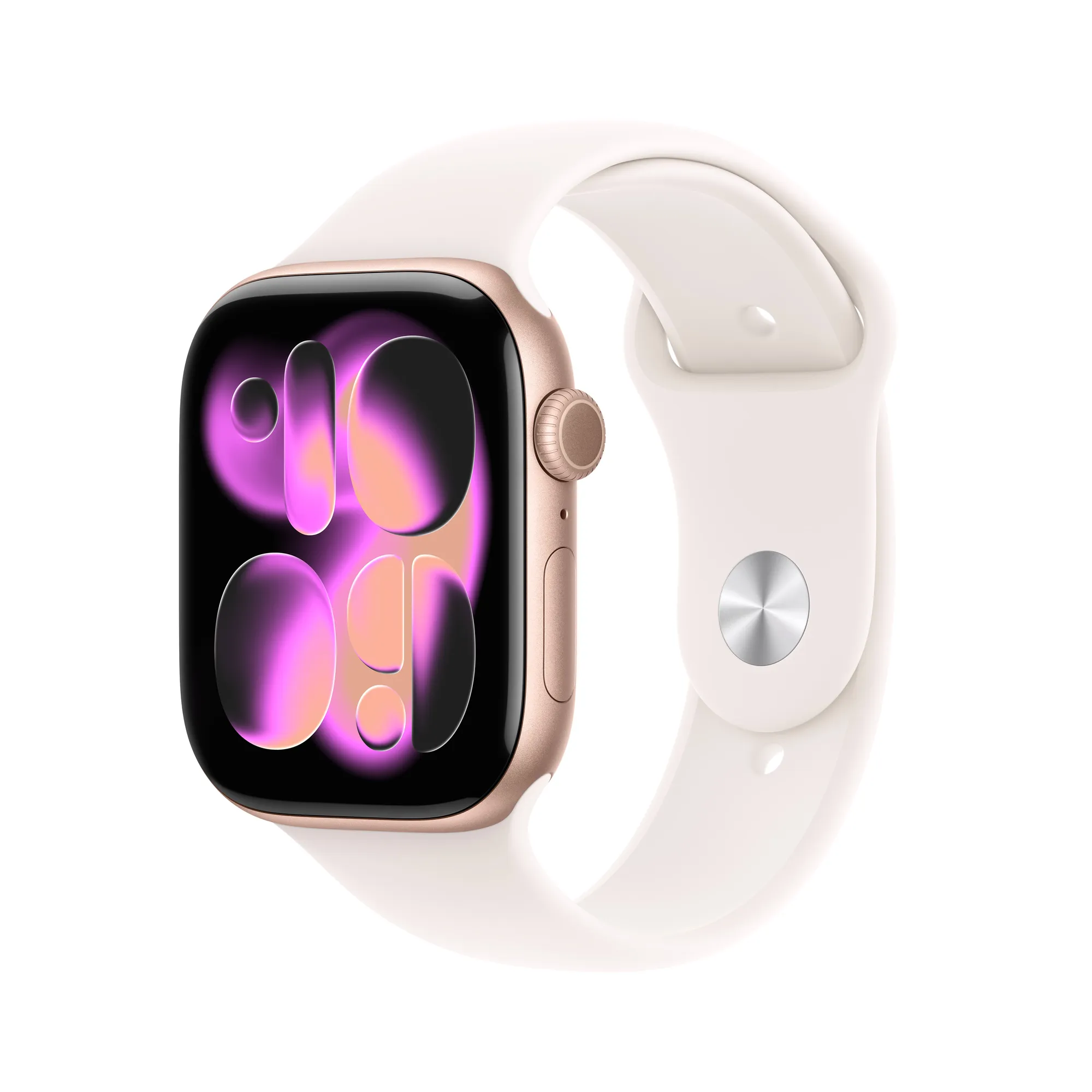 Apple Watch Series 11 GPS, 42 mm-es rozéarany alumíniumtok, lágy rózsaszín sportszíj – SM