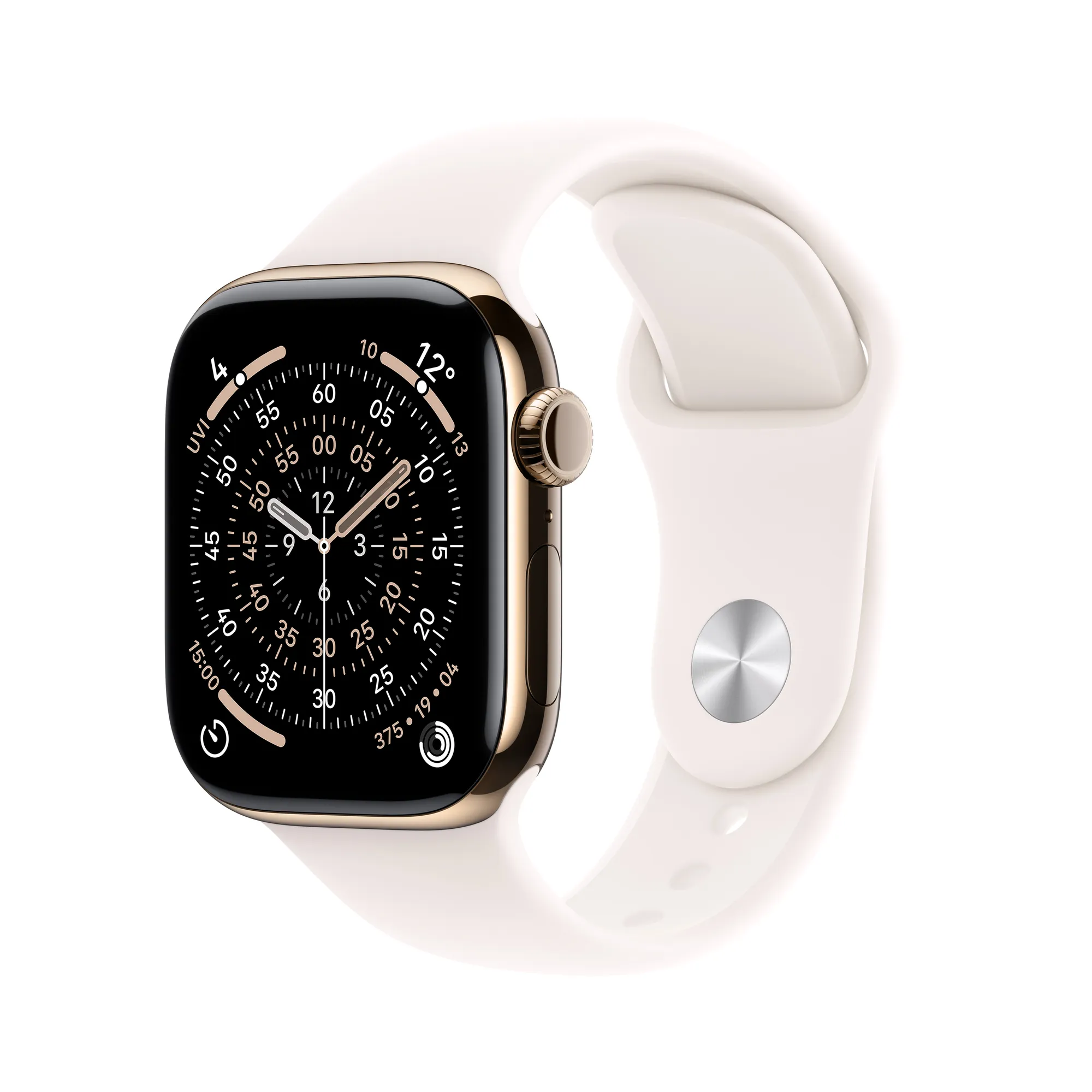 Apple Watch Series 11 GPS + Cellular, 42 mm-es aranyszínű titántok, lágy rózsaszín sportszíj – ML