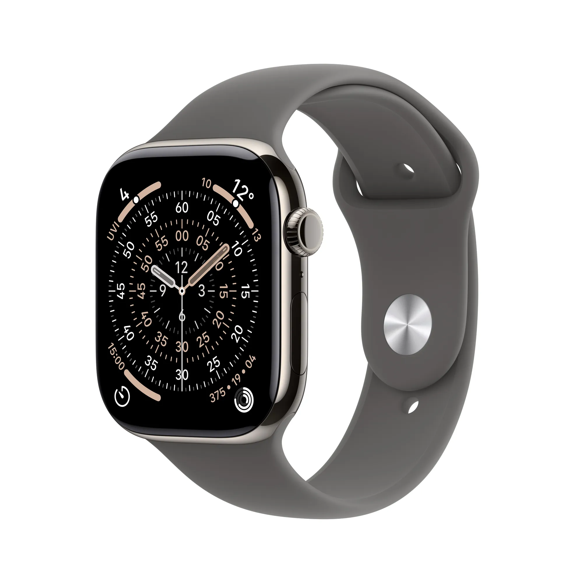 Apple Watch Series 11 GPS + Cellular, 46 mm-es natúr titántok, kőszürke sportszíj – ML