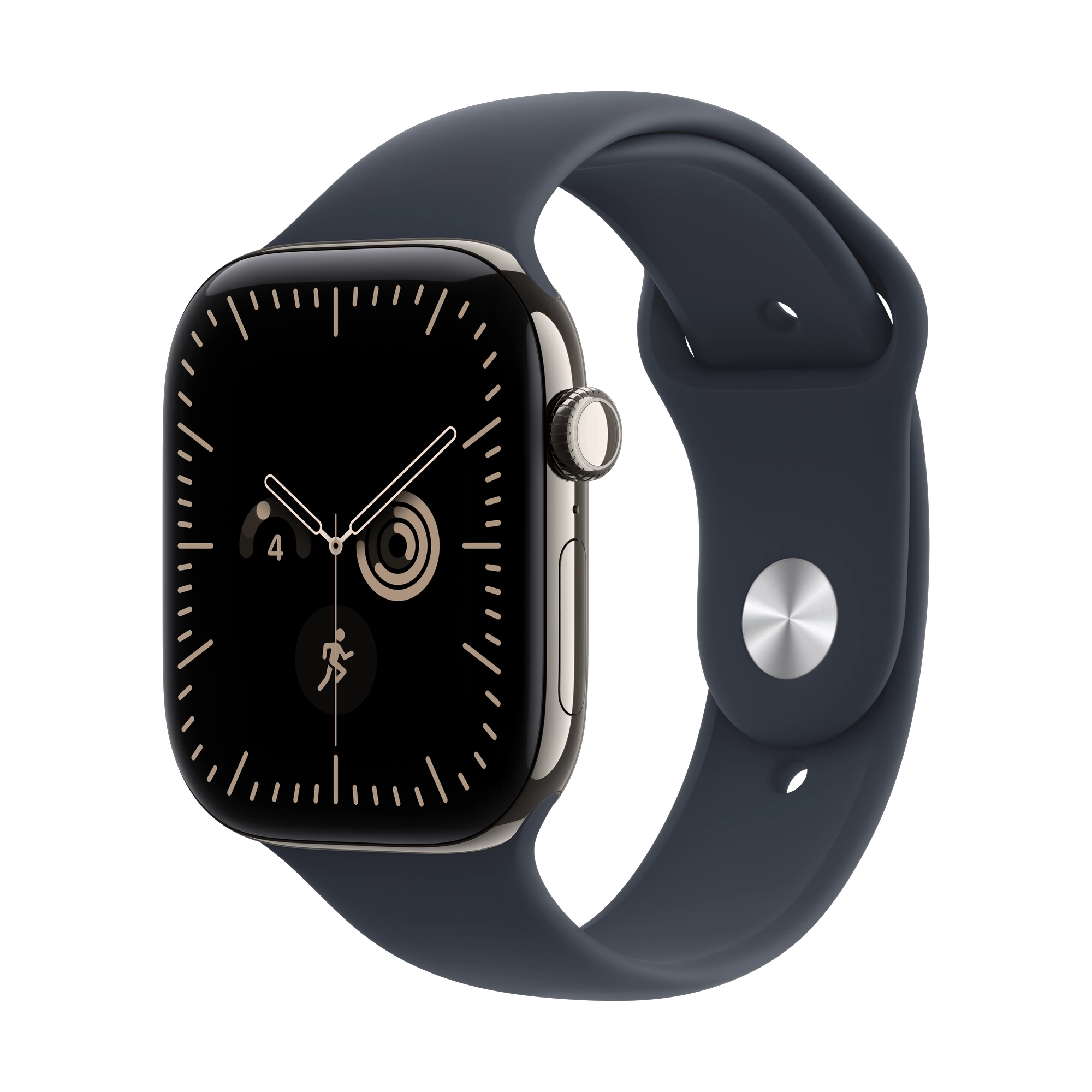 Apple Watch Series 12 GPS + Cellular 46mm Natural Titanium Case with Navy Blue Sport Band - M/L