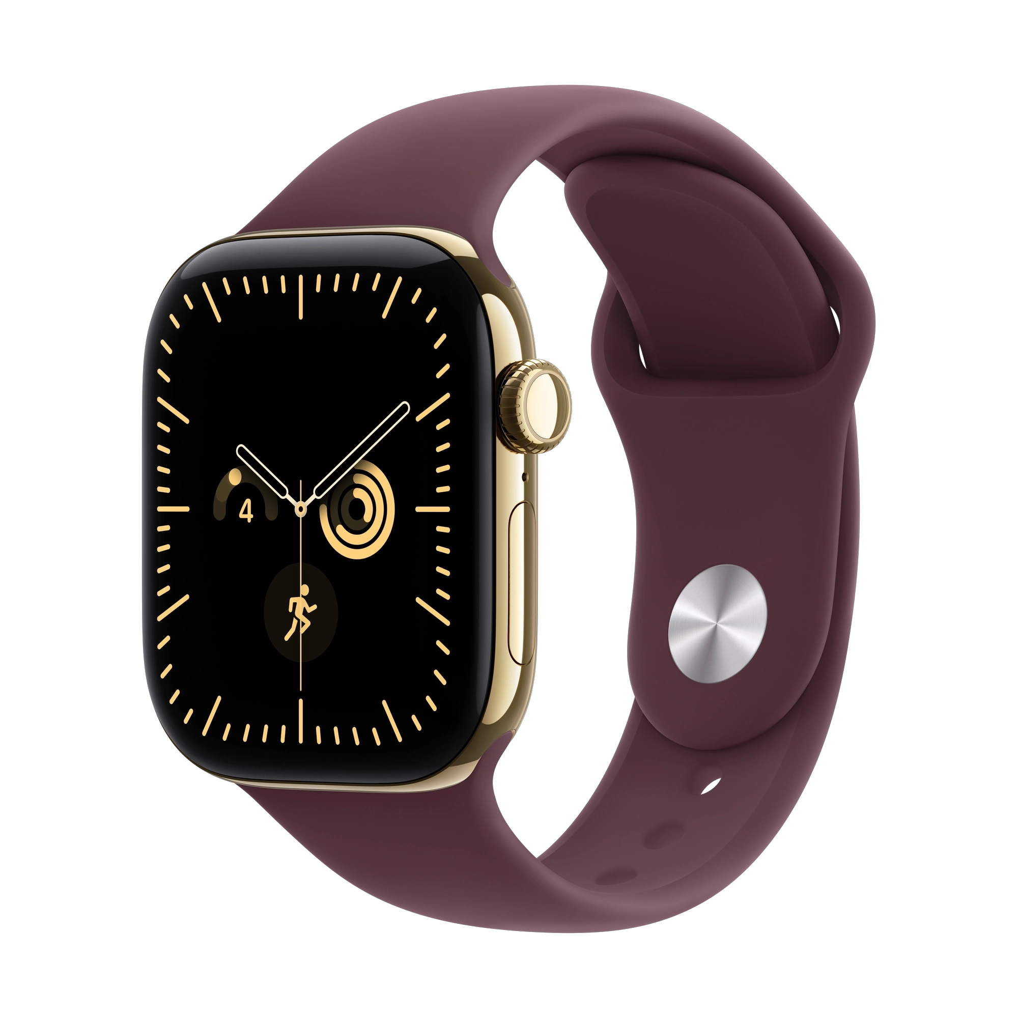 Apple Watch Series 12 GPS + Cellular 46mm Radiant Gold Titanium Case with Burgundy Sport Band - S/M
