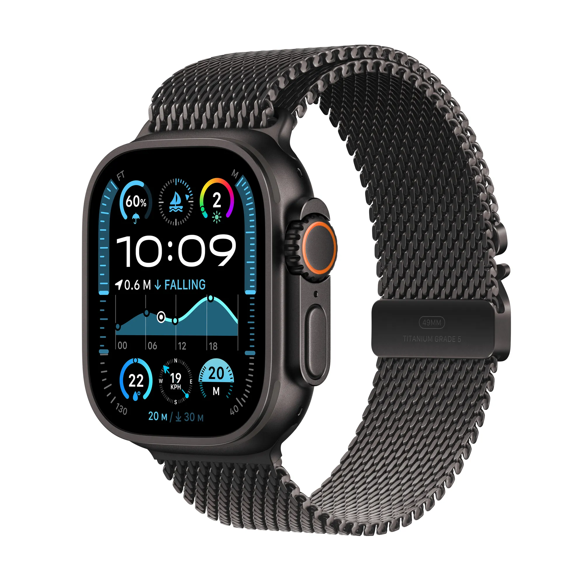 Apple Watch Ultra 2 GPS + Cellular, 49 mm-es fekete titántok, fekete titán milánói szíj - M