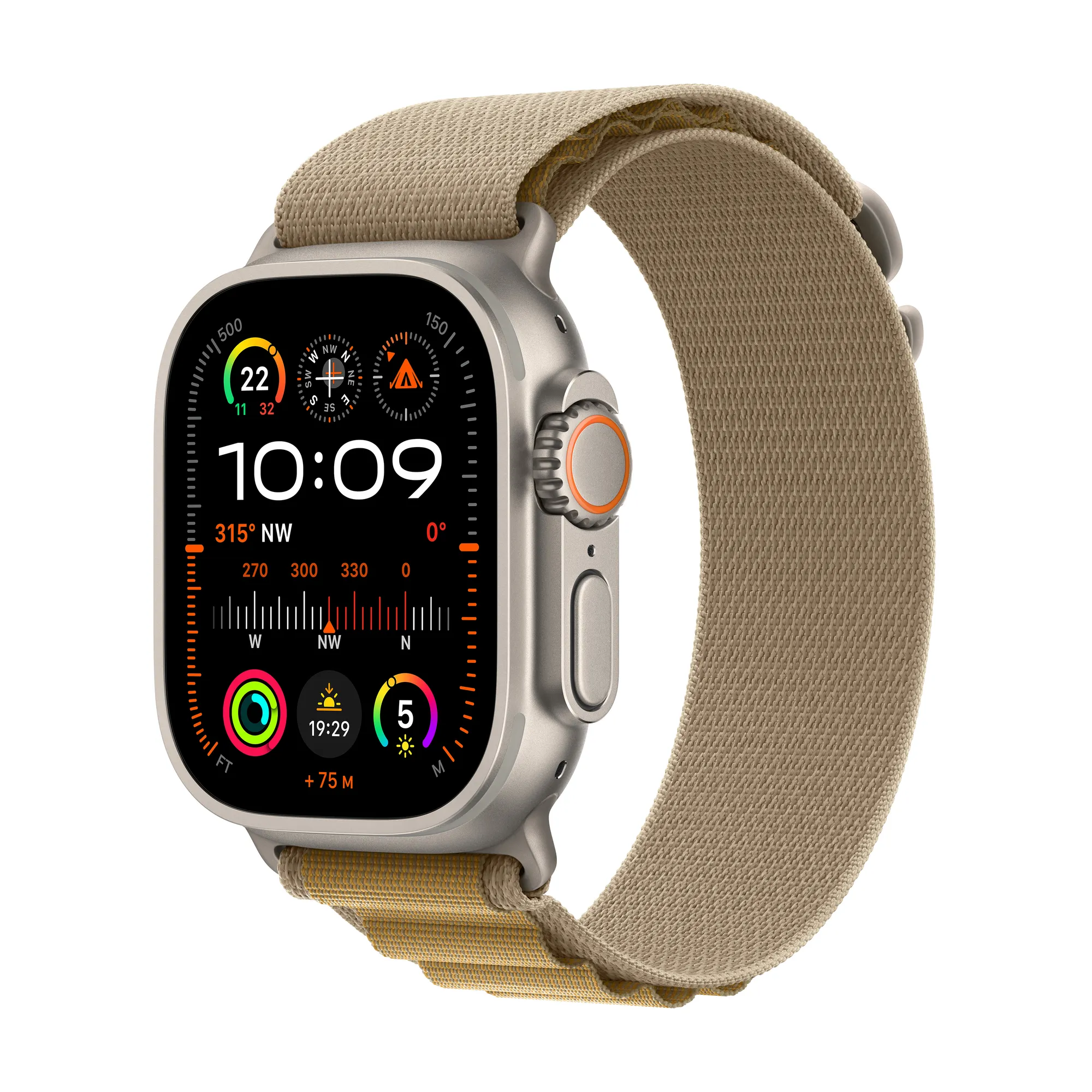 Apple Watch Ultra 2 GPS + Cellular, 49 mm-es natúr titántok, drapp Alpesi pánt - M