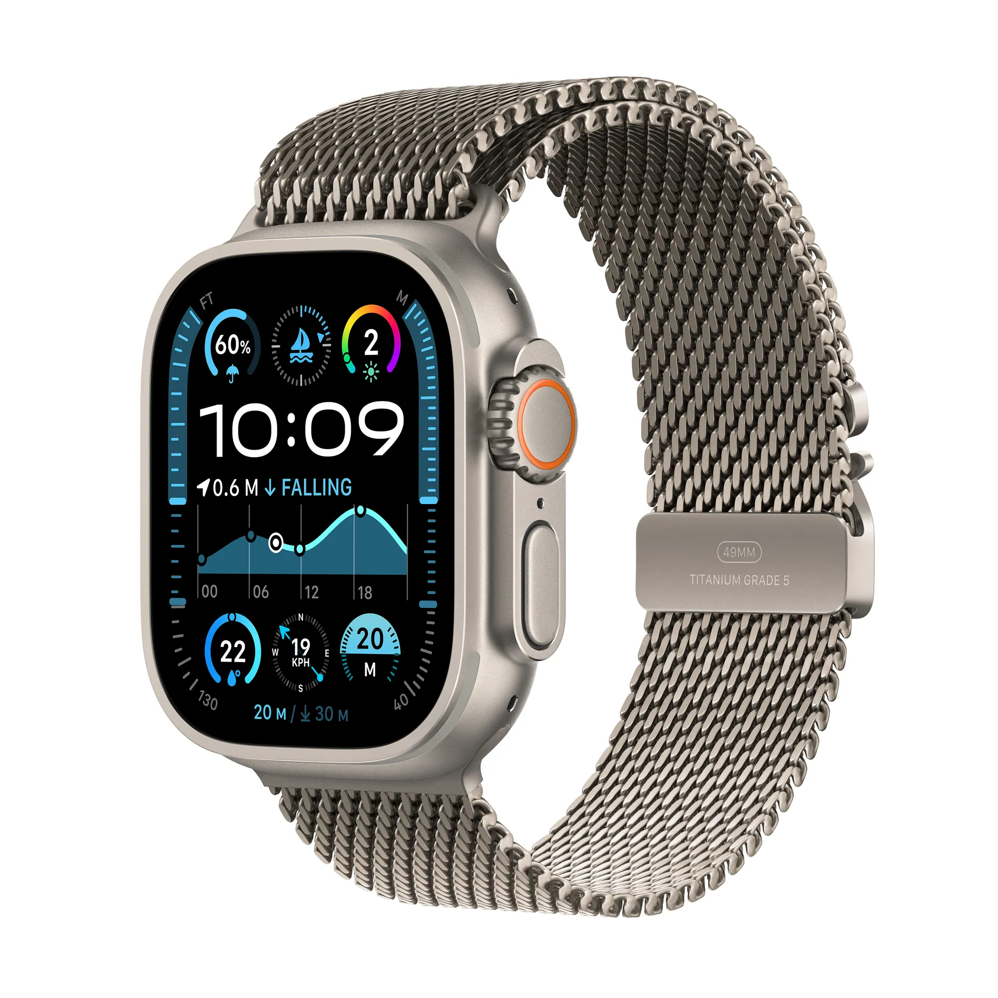 Apple Watch Ultra 2 GPS + Cellular, 49 mm-es natúr titántok, natúr titán milánói szíj - M