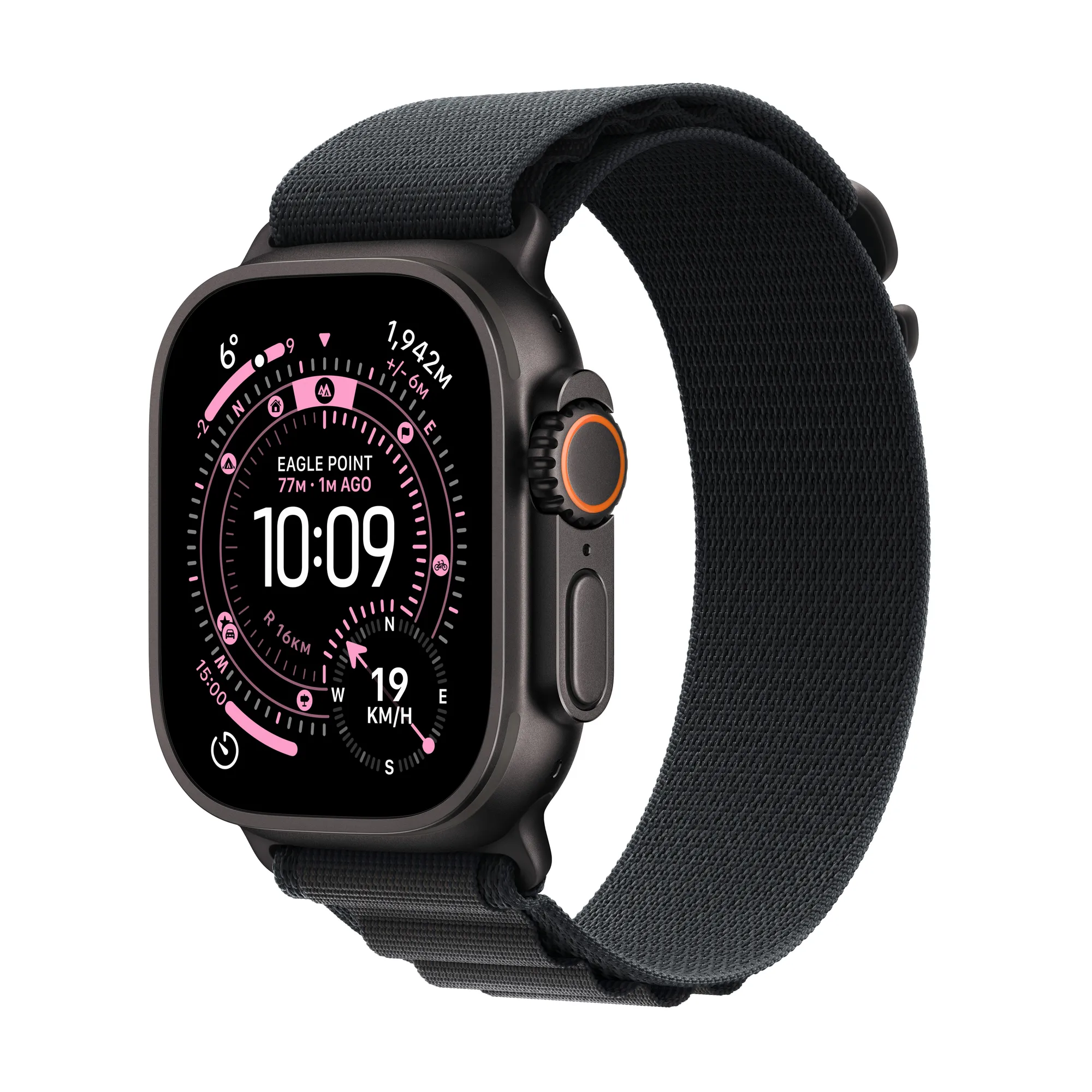 Apple Watch Ultra 3 GPS + Cellular, 49 mm-es natúr titántok, fekete Alpesi pánt – S