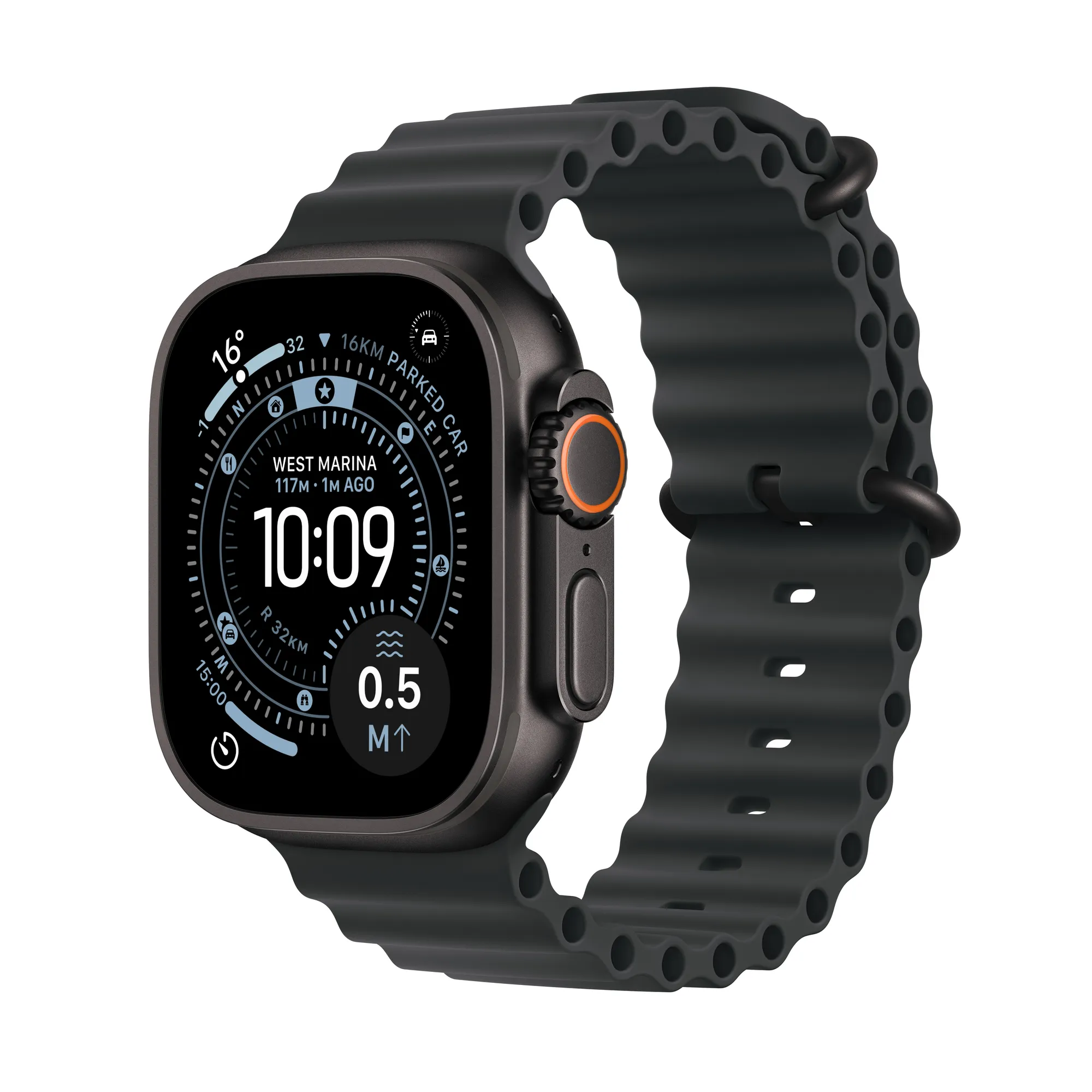Apple Watch Ultra 3 GPS + Cellular, 49 mm-es natúr titántok, fekete Óceán szíj