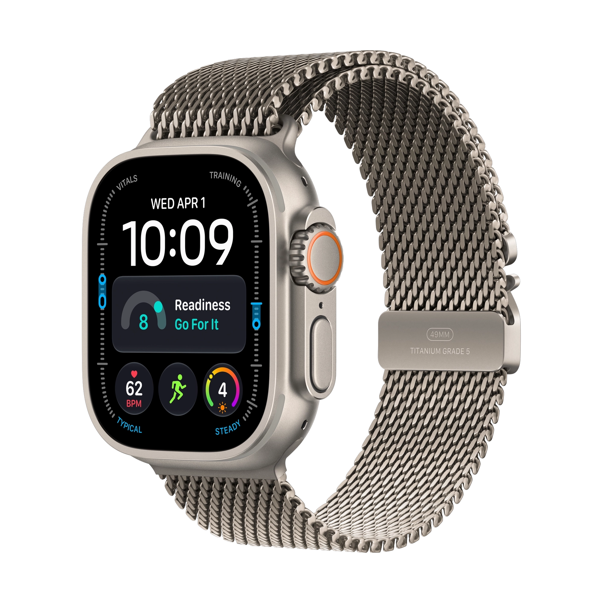 Apple Watch Ultra 4 GPS + Cell 49mm Natural Titanium Case with Natural Titanium Milanese Loop - L