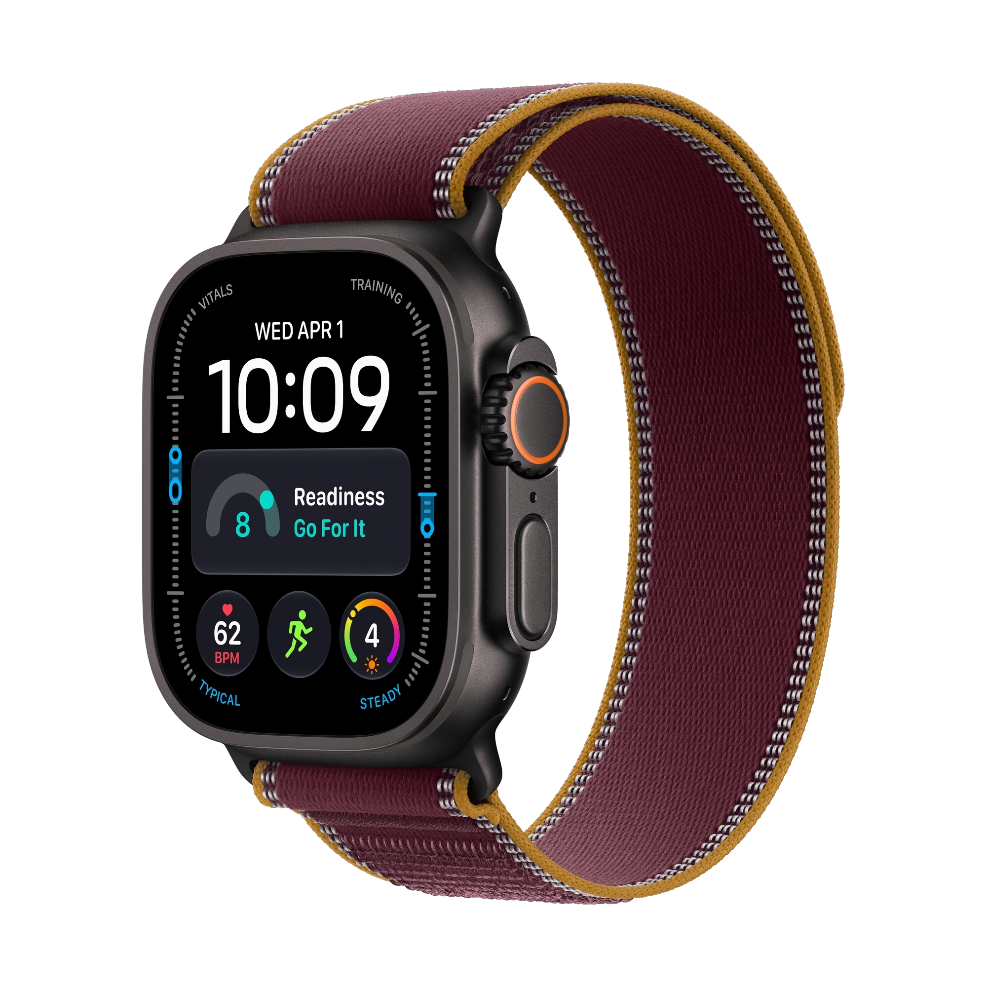 Apple Watch Ultra 4 GPS + Cellular 49mm Black Titanium Case with Burgundy Trail Loop - S/M