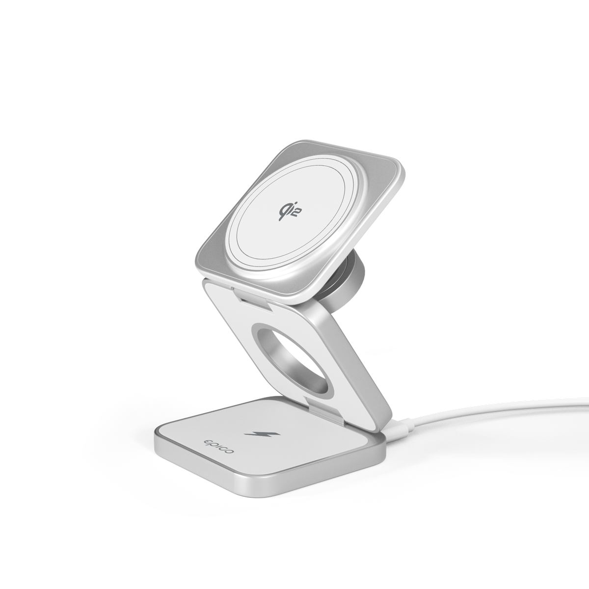 epico UltraBase Alu Mag+ Qi2 kompatibilis 3in1 összecsukható vezeték nélküli töltő – fehér 