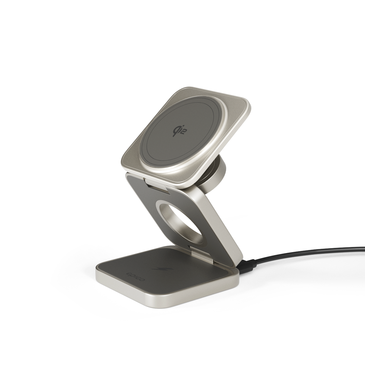 epico UltraBase Alu Mag+ Qi2 kompatibilis 3in1 összecsukható vezeték nélküli töltő – titán
