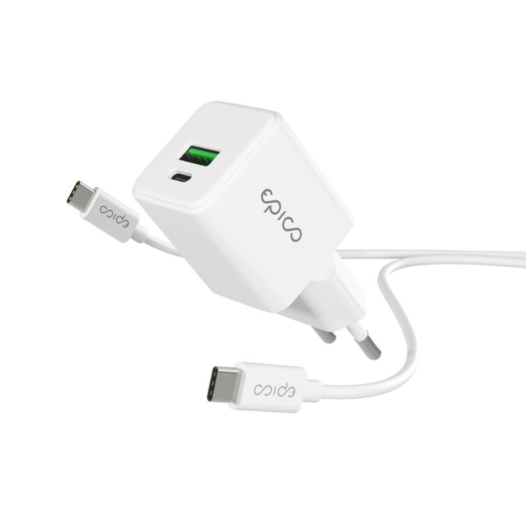 epico UltraBoost GaN 20W USB-C hálózati töltő 1,2 m kábellel - fehér