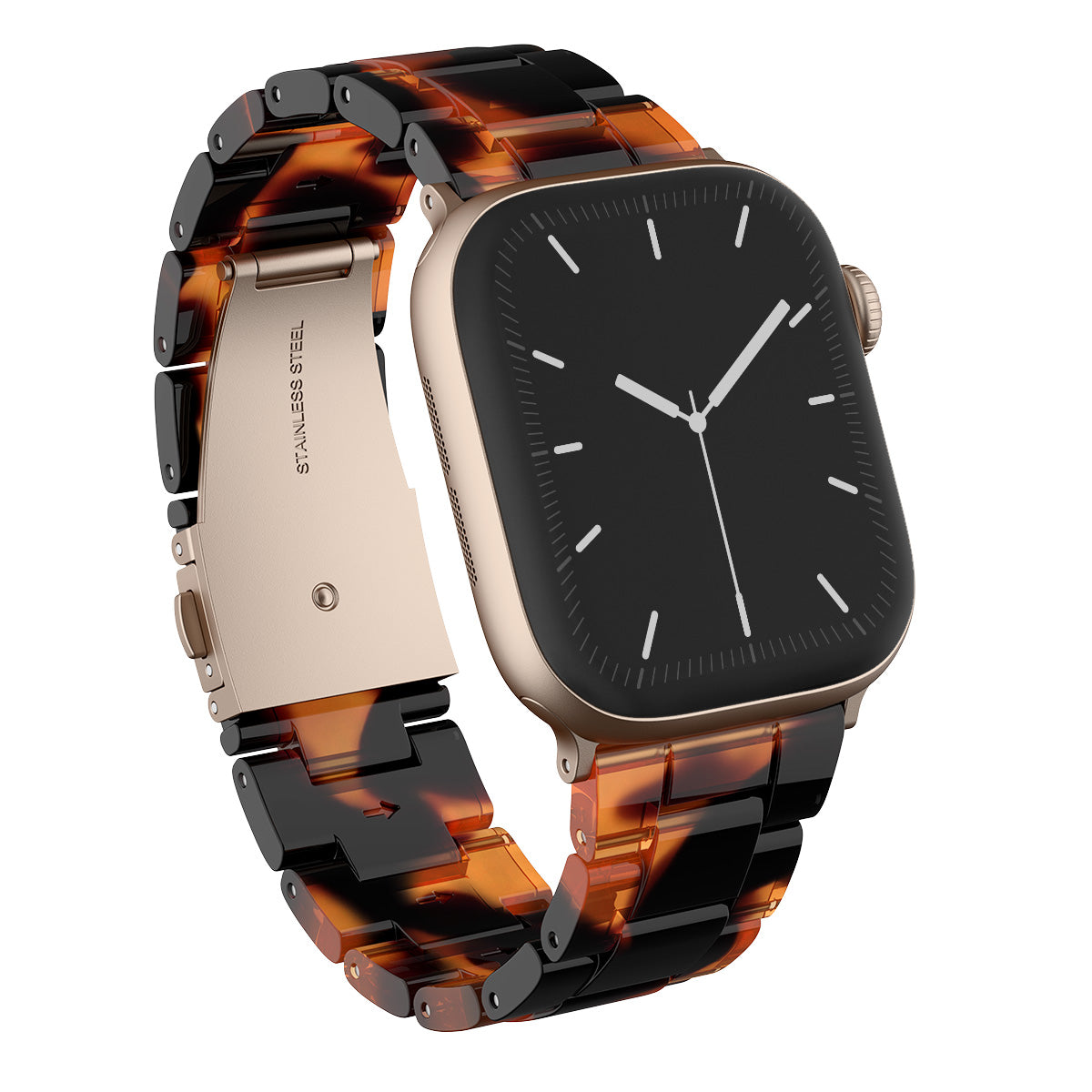 BURGA Apple Watch 44/45/46/49mm acetát szíj - mézszín teknőcmintás (rózsaarany szerkezet)