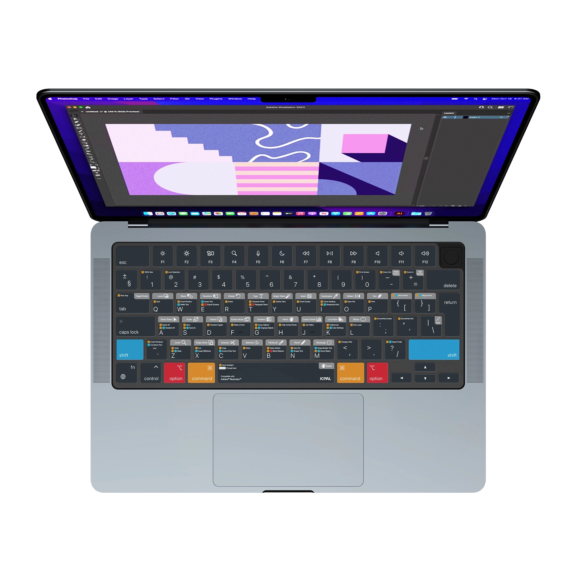 JCPal Verskin Adobe Illustrator gyorsbillentyűs billentyűzetvédő - MacBook Air 13/15, Pro 14/16 (2021-2026) - nemzetközi angol kiosztás
